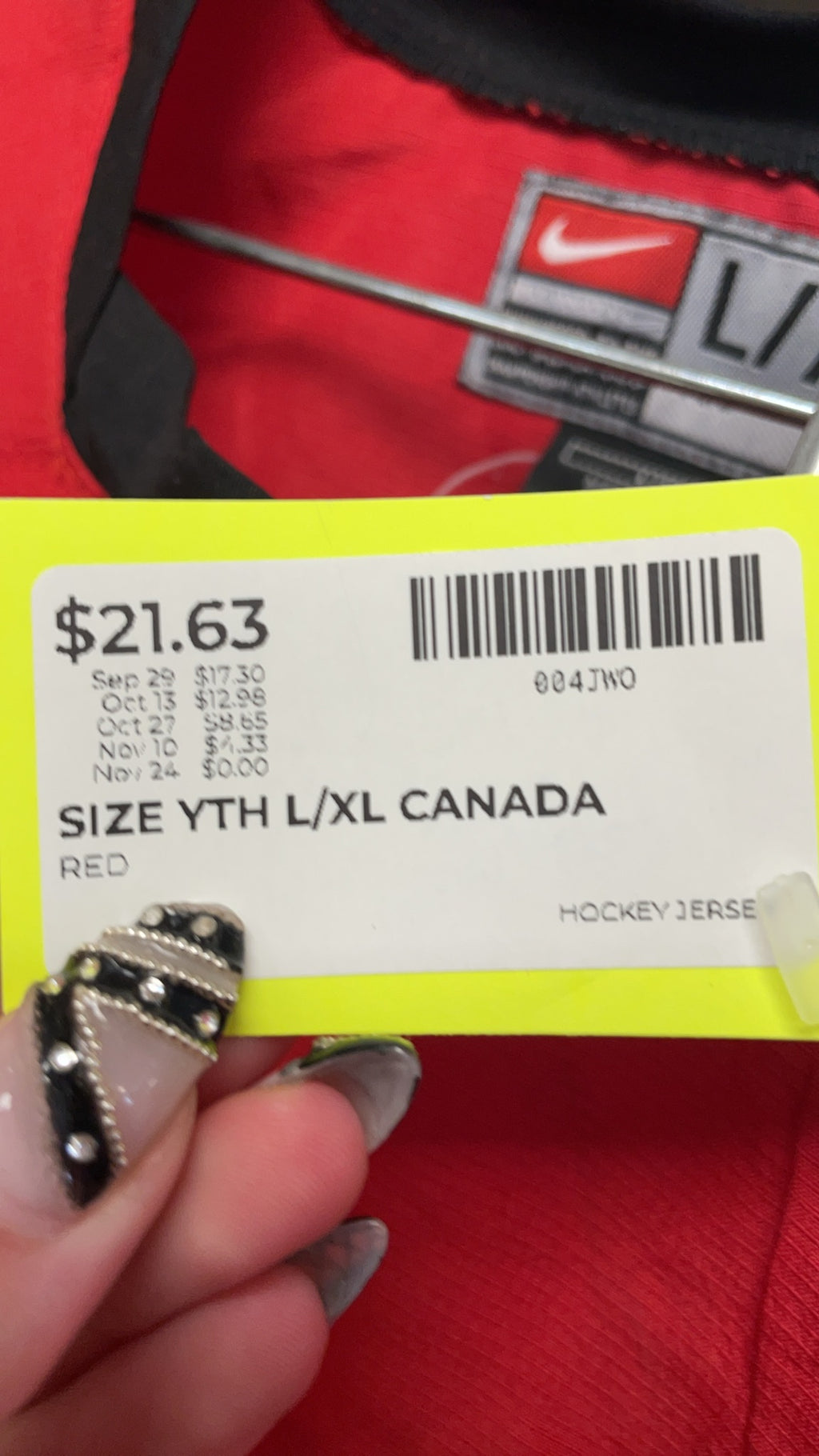 Nike Team Canada Youth L/XL Hockey Jersey