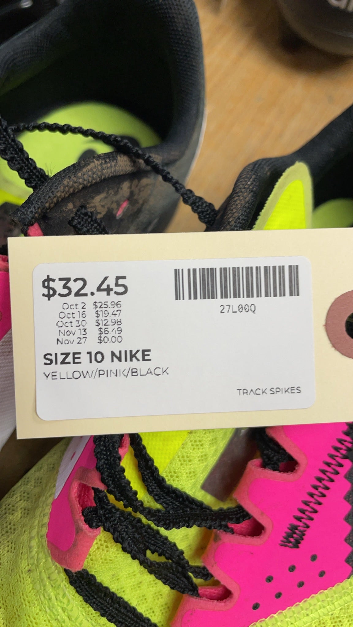 Nike Track Spikes Size 10 Yellow/Pink/Black