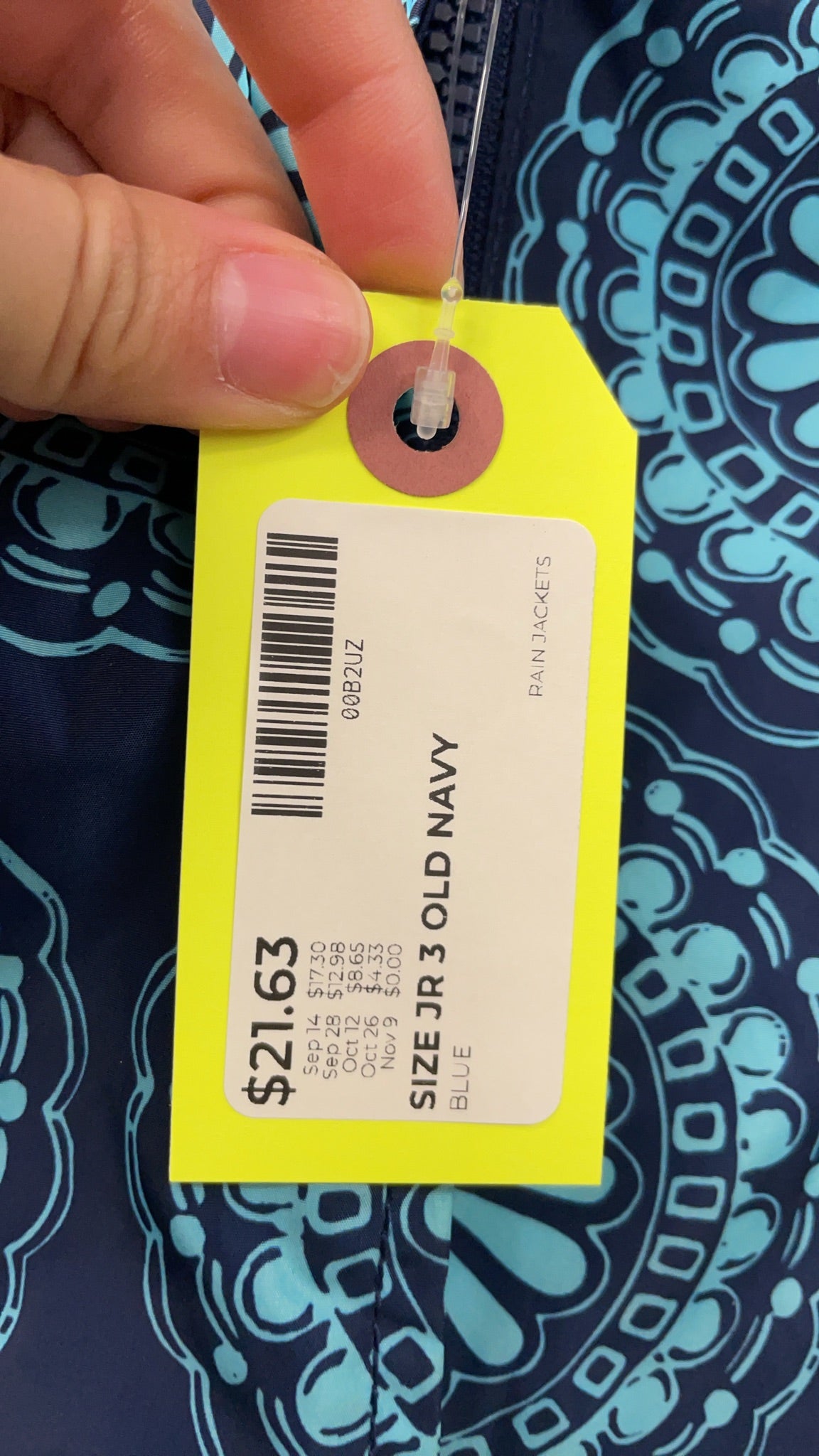 Old Navy Rain Jacket JR 3 Blue Patterned