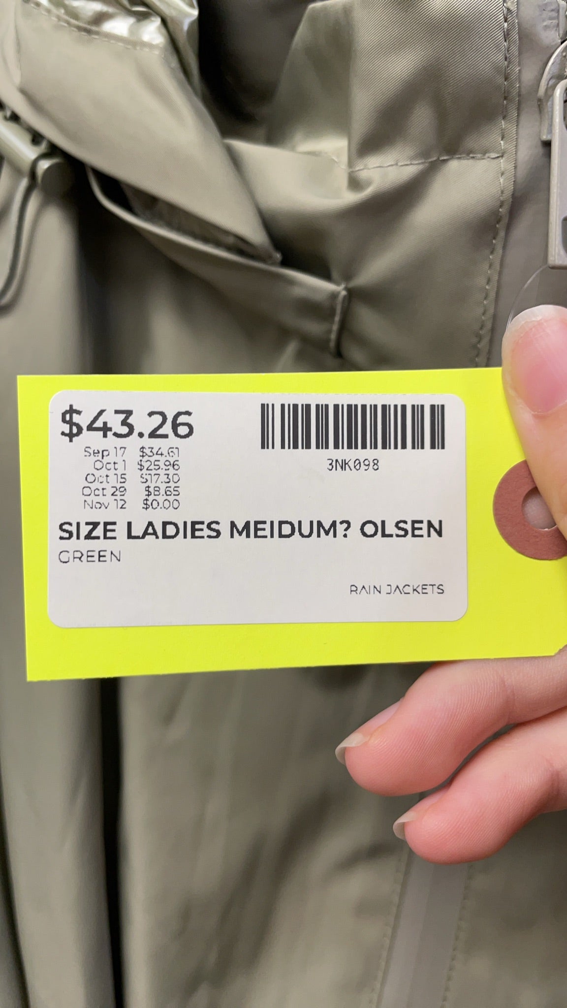 Olsen Outdoor Rain Jacket Ladies Medium Green