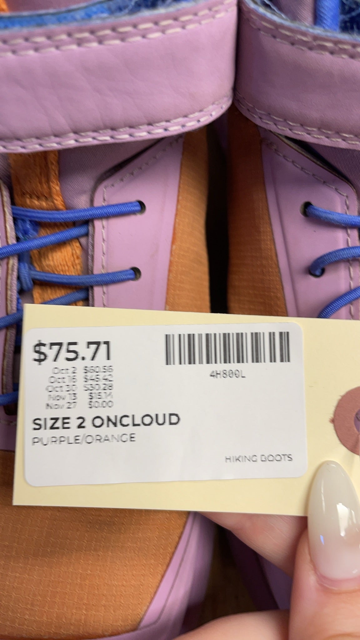 On Cloudrock Waterproof Size 2 Purple/Orange Hiking Boots