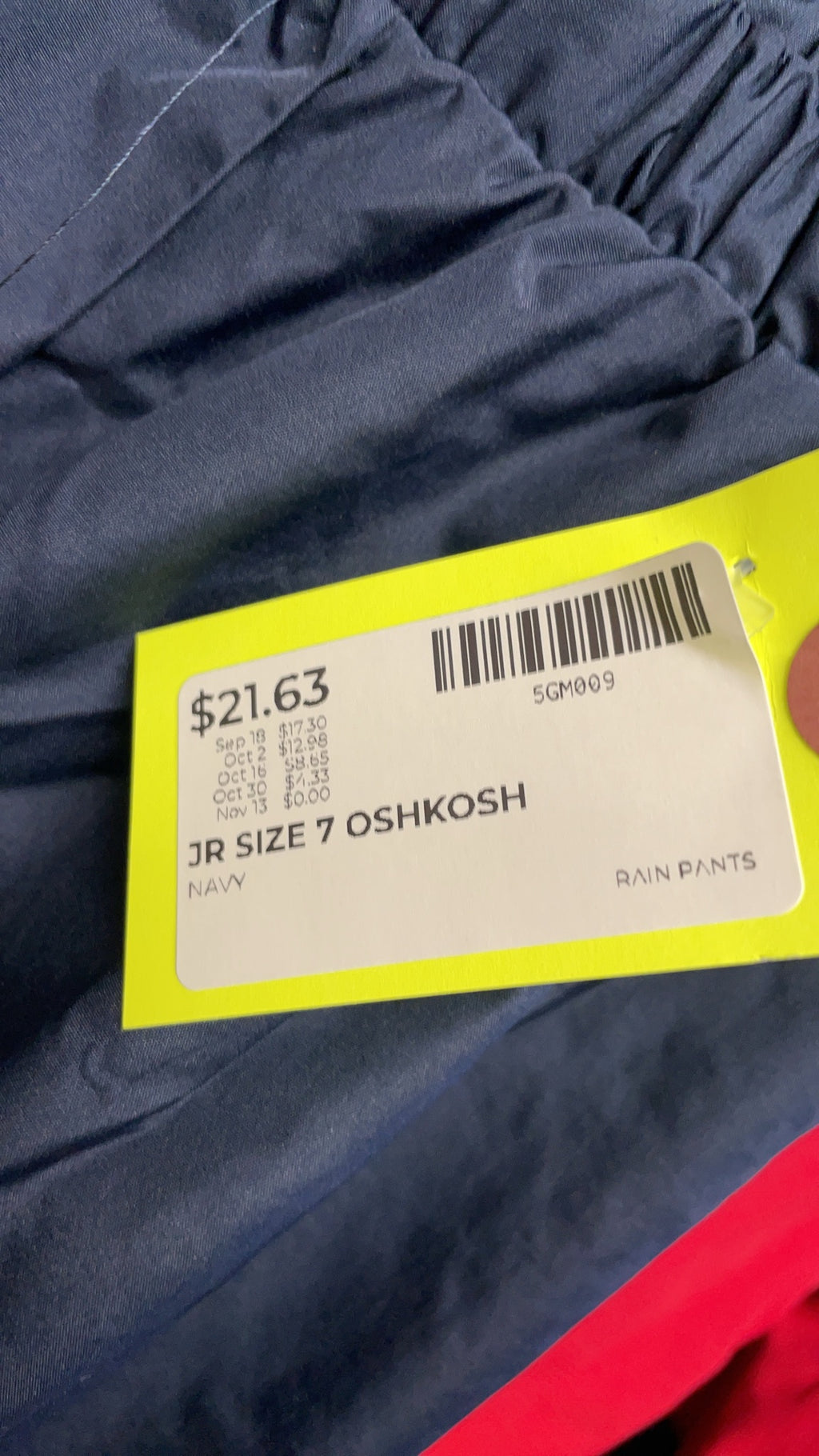 OshKosh Rain Pants Size 7 Navy