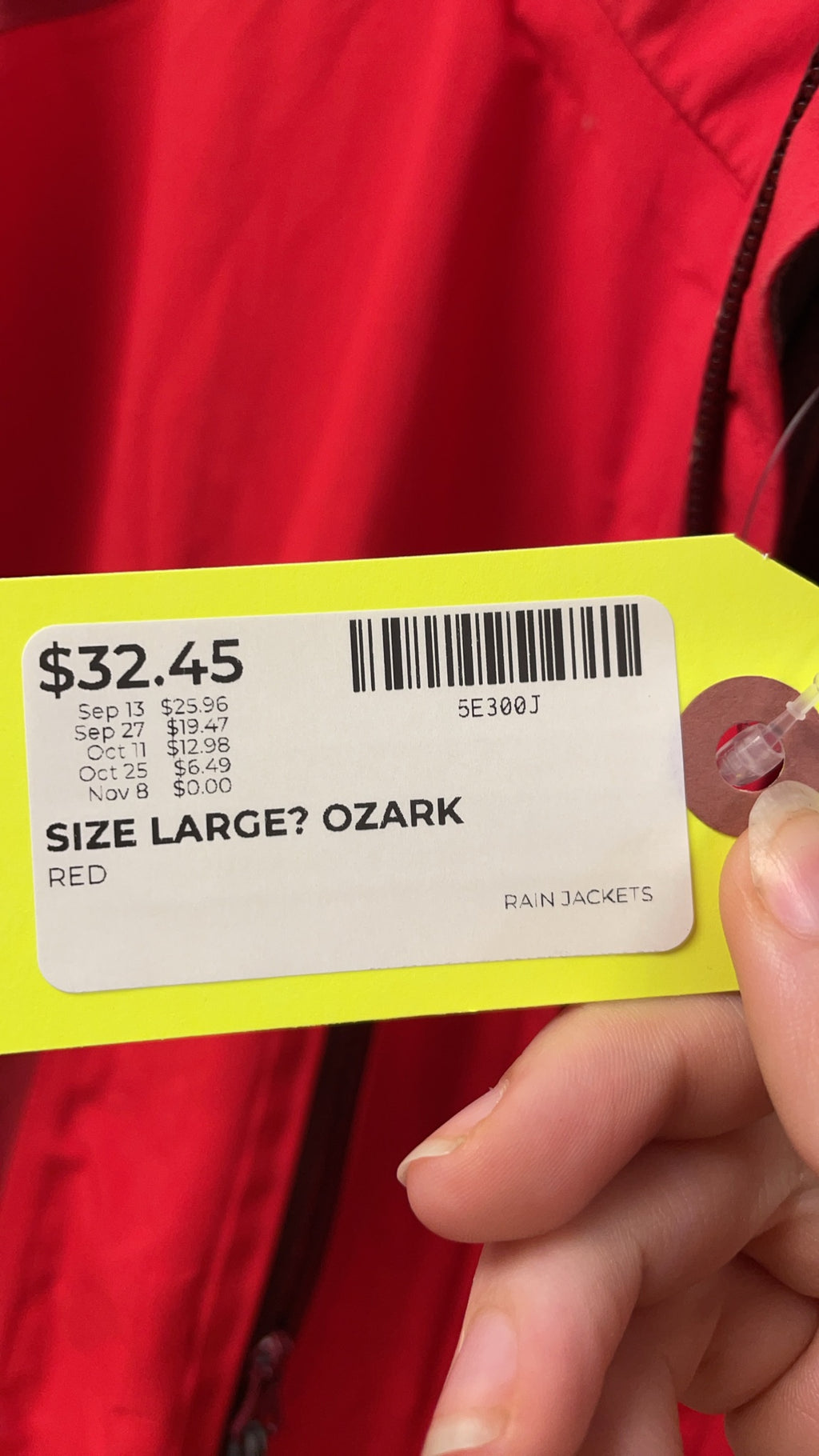 Ozark Gear Rain Jacket Size Large Red