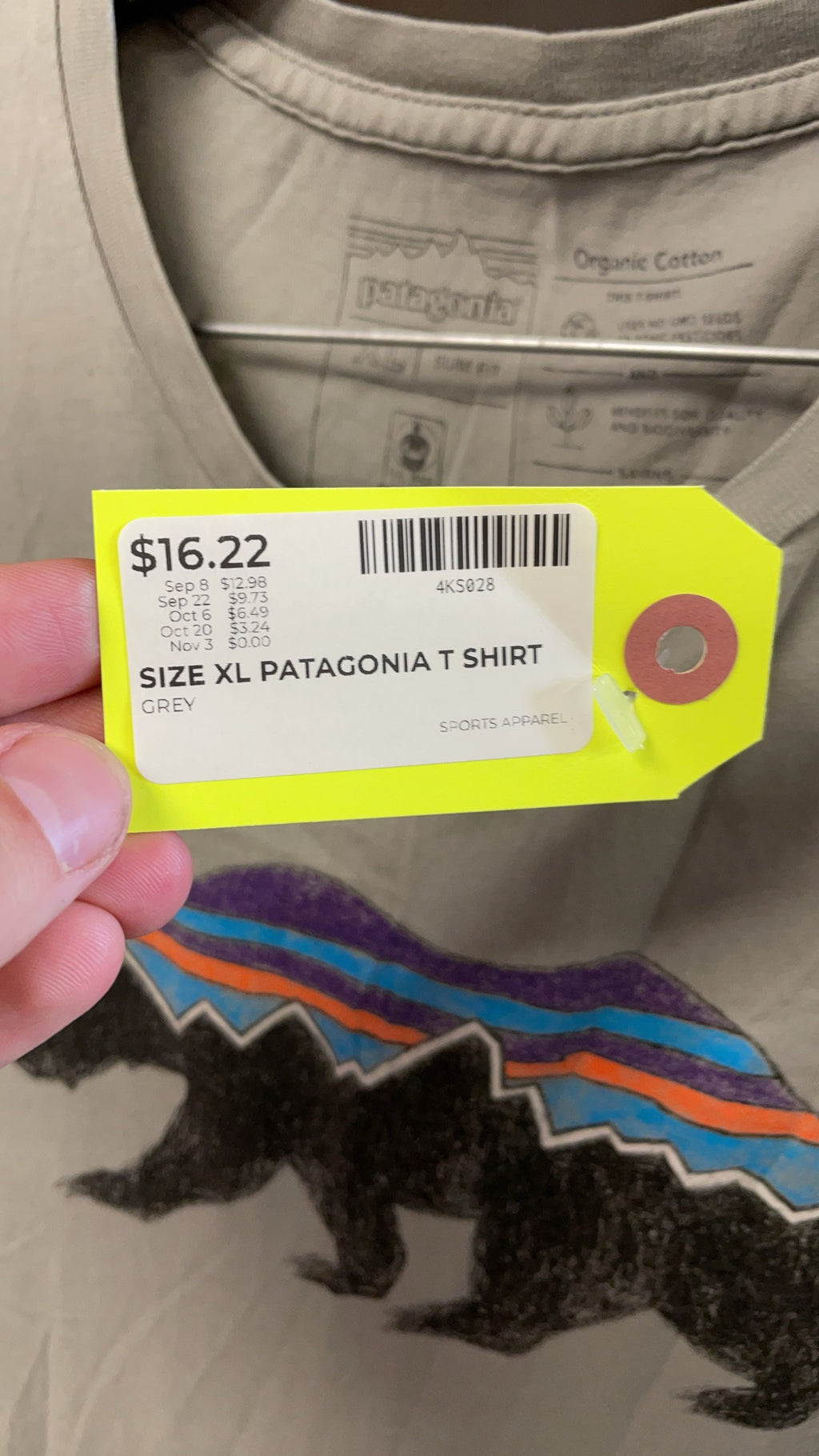 Patagonia Bear Logo Slim Fit Organic Cotton T-Shirt - Grey - XL