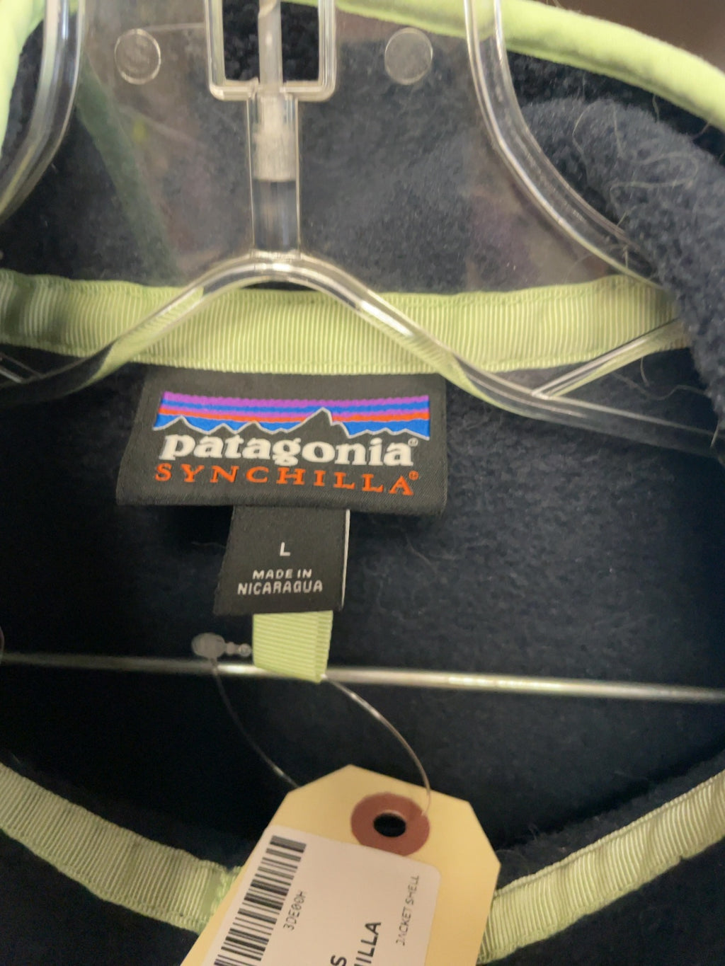 Patagonia Synchilla Size L Pink/Black/Green Fleece Pullover