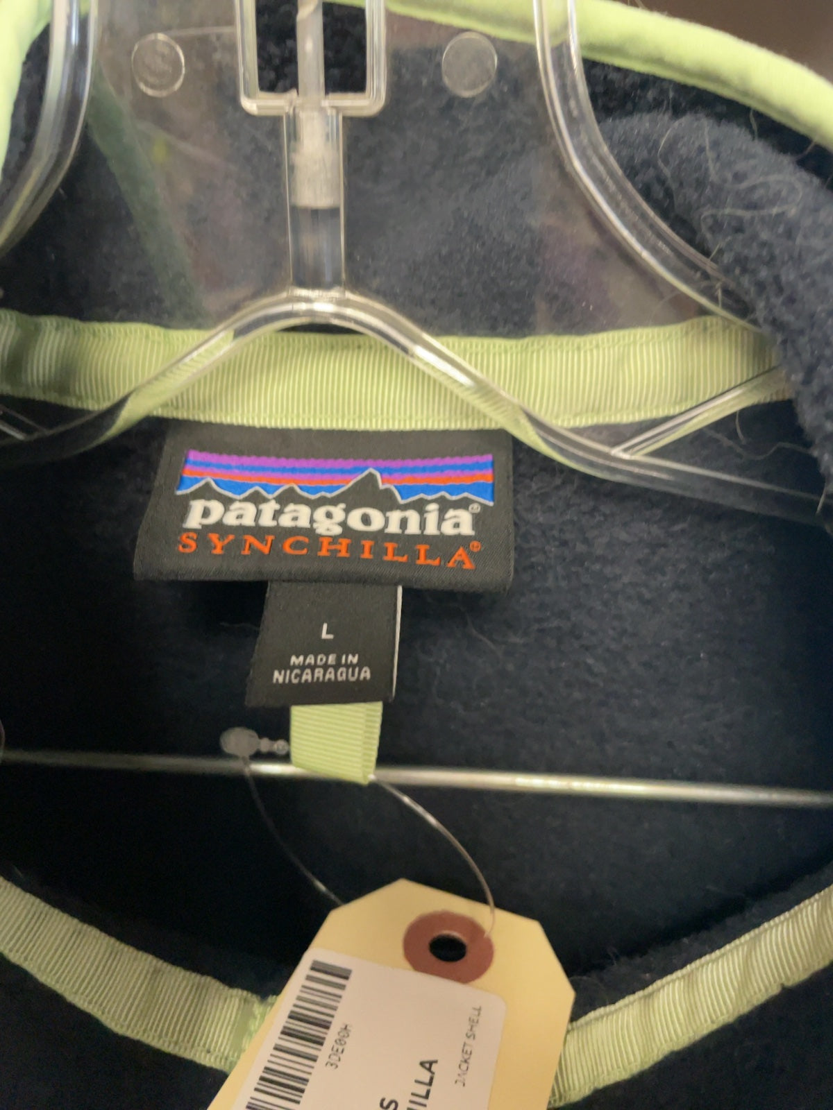 Patagonia Synchilla Size L Pink/Black/Green Fleece Pullover