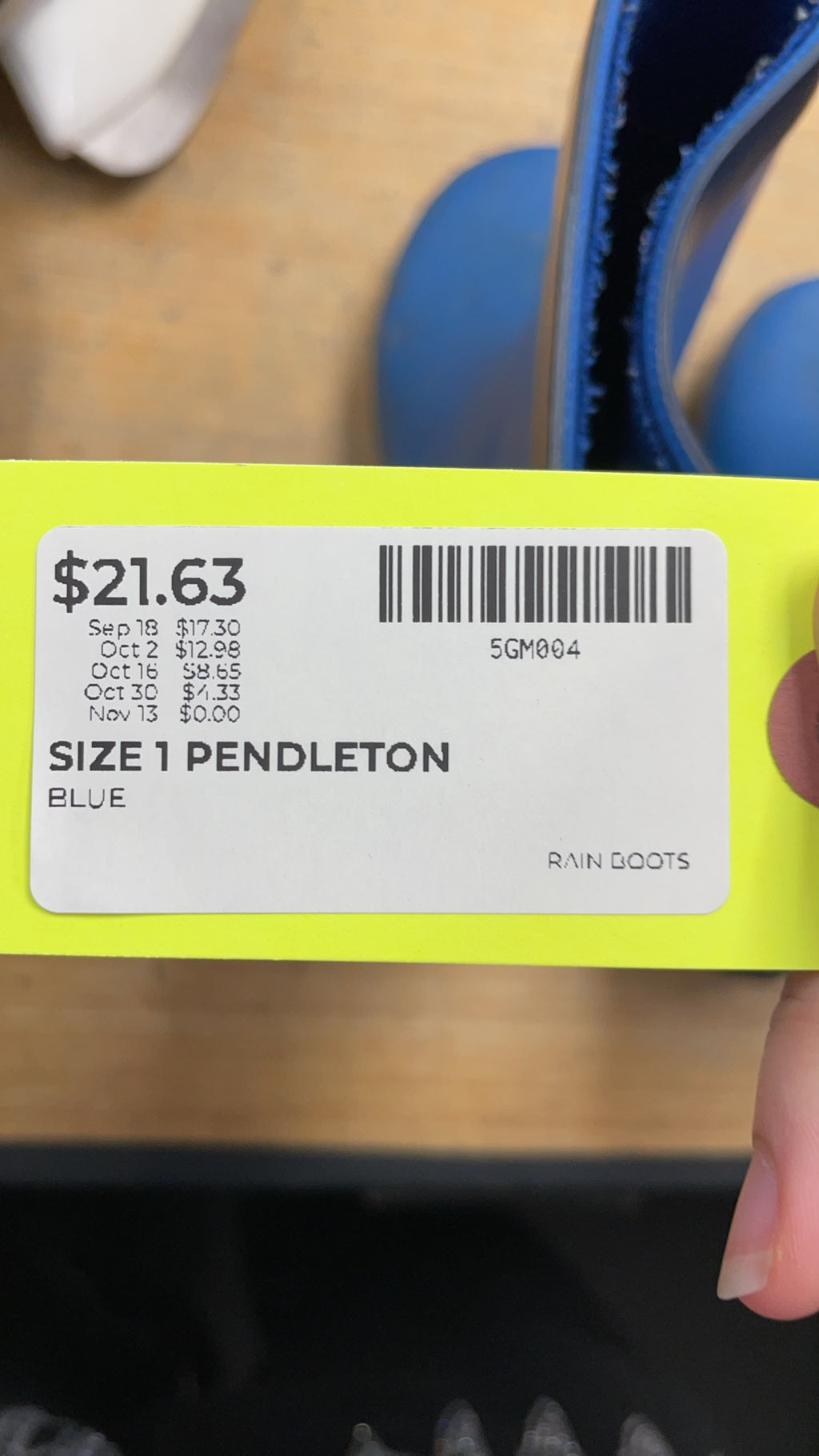 Pendleton Rain Boots Size 1 Blue
