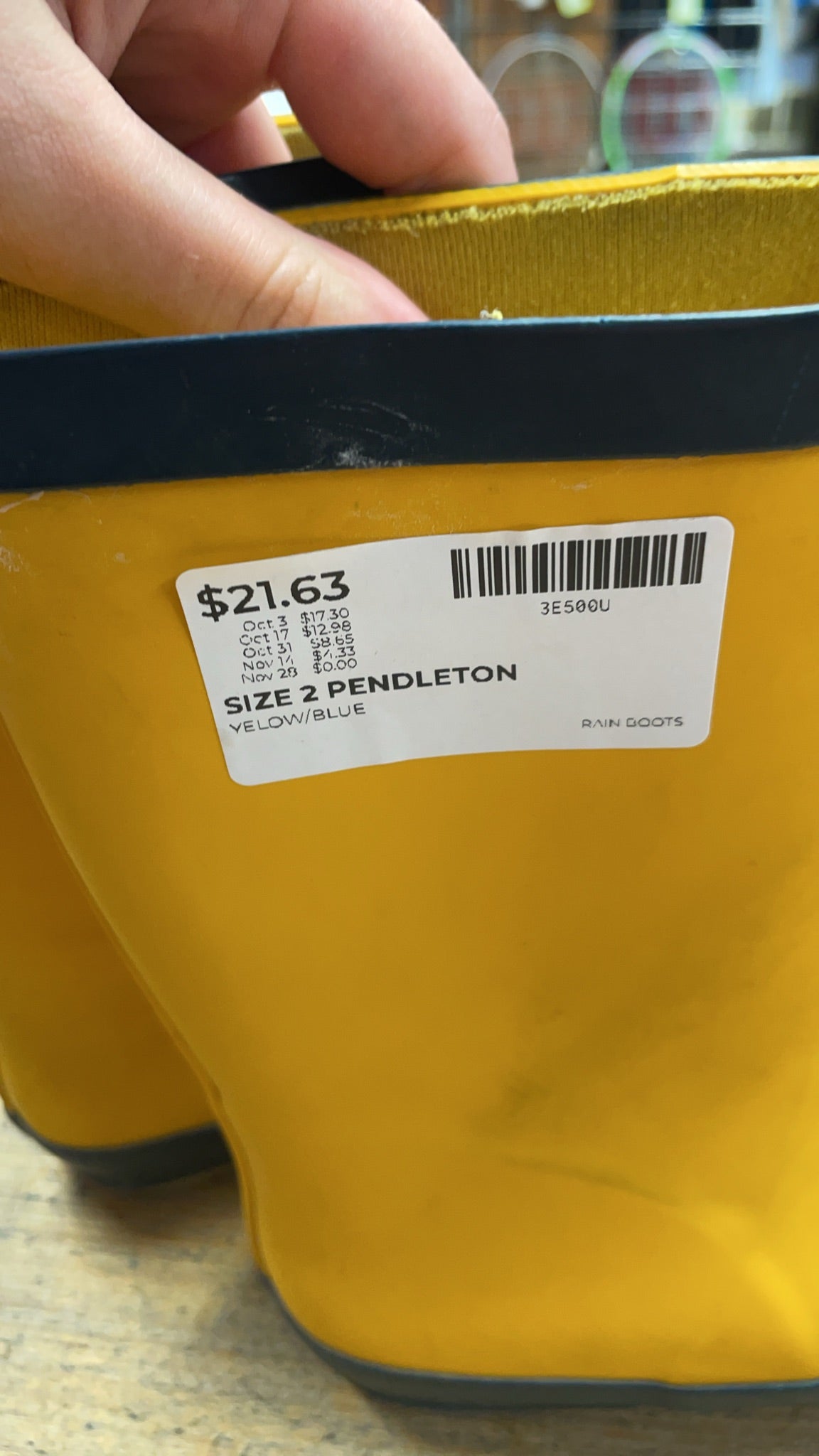 Pendleton Rain Boots Size 2 Yellow/Blue