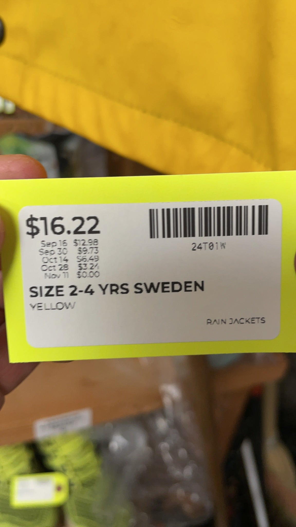 Polarn O. Pyret Rain Jacket Size 2-4 YRS Yellow