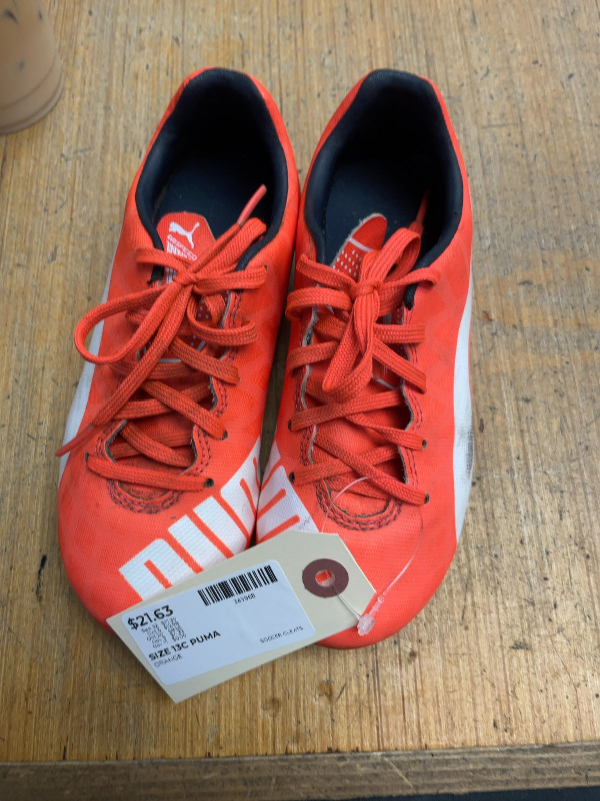 Puma evoSPEED Size 13C Orange Soccer Cleats