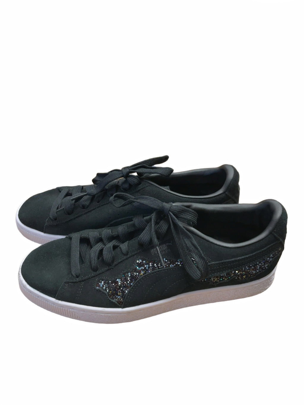 Puma Suede Ladies 10 Black Glitter Sneakers