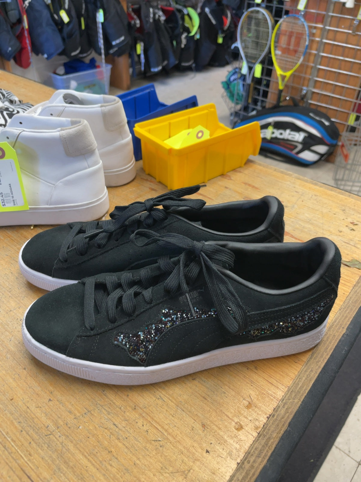 Puma Suede Ladies 10 Black Glitter Sneakers