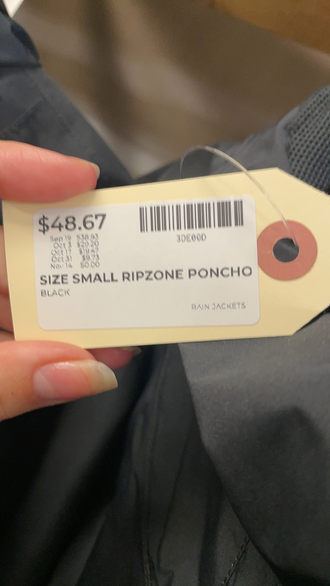Ripzone Poncho Size Small Black Rain Jacket