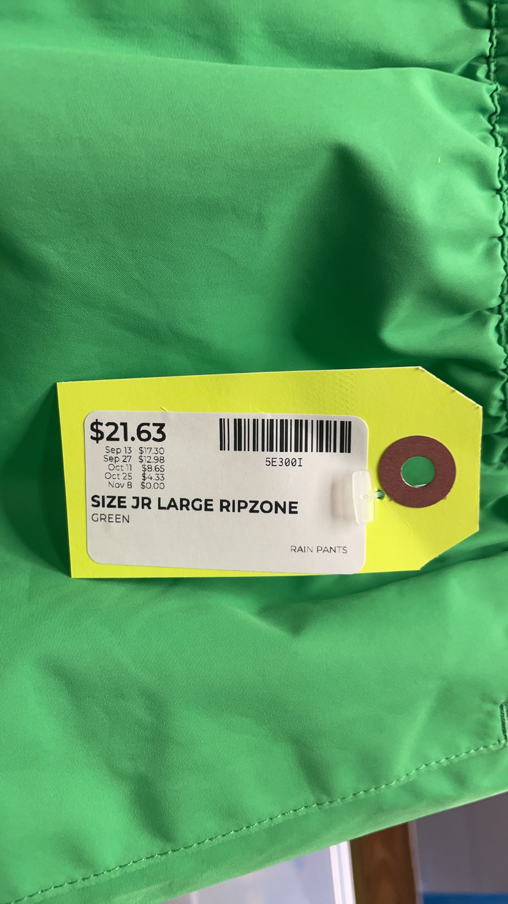 Ripzone Rain Pants JR Large Green