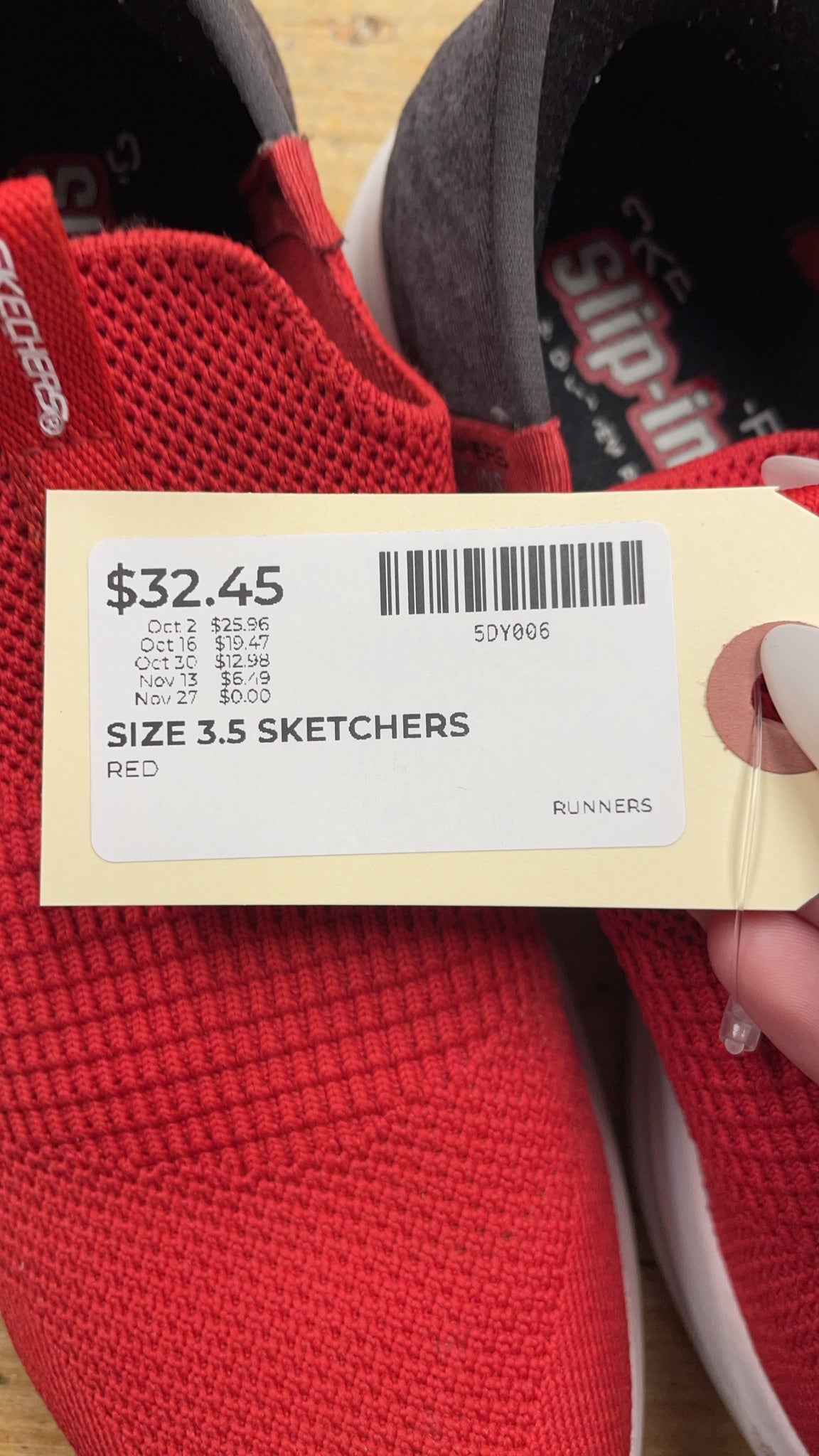 Skechers Hands Free Slip-ins Size 3.5 Red Runners