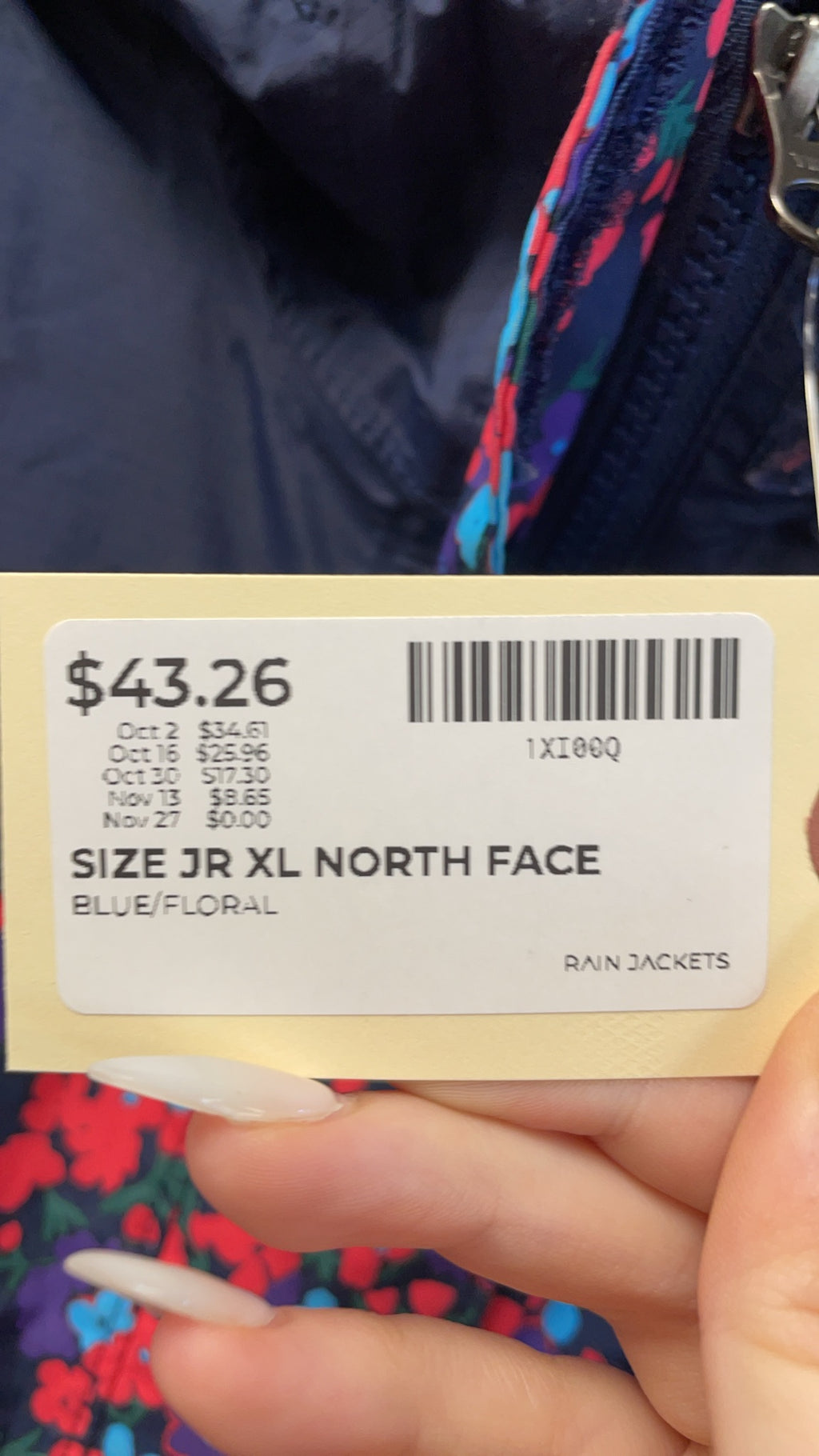 The North Face Rain Jacket JR XL Blue Floral