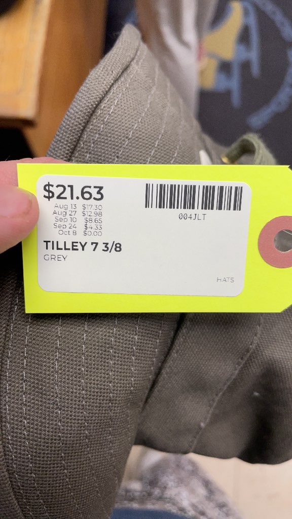 Tilley Heritage Cotton Canvas Hat - Grey - Size 7 3/8
