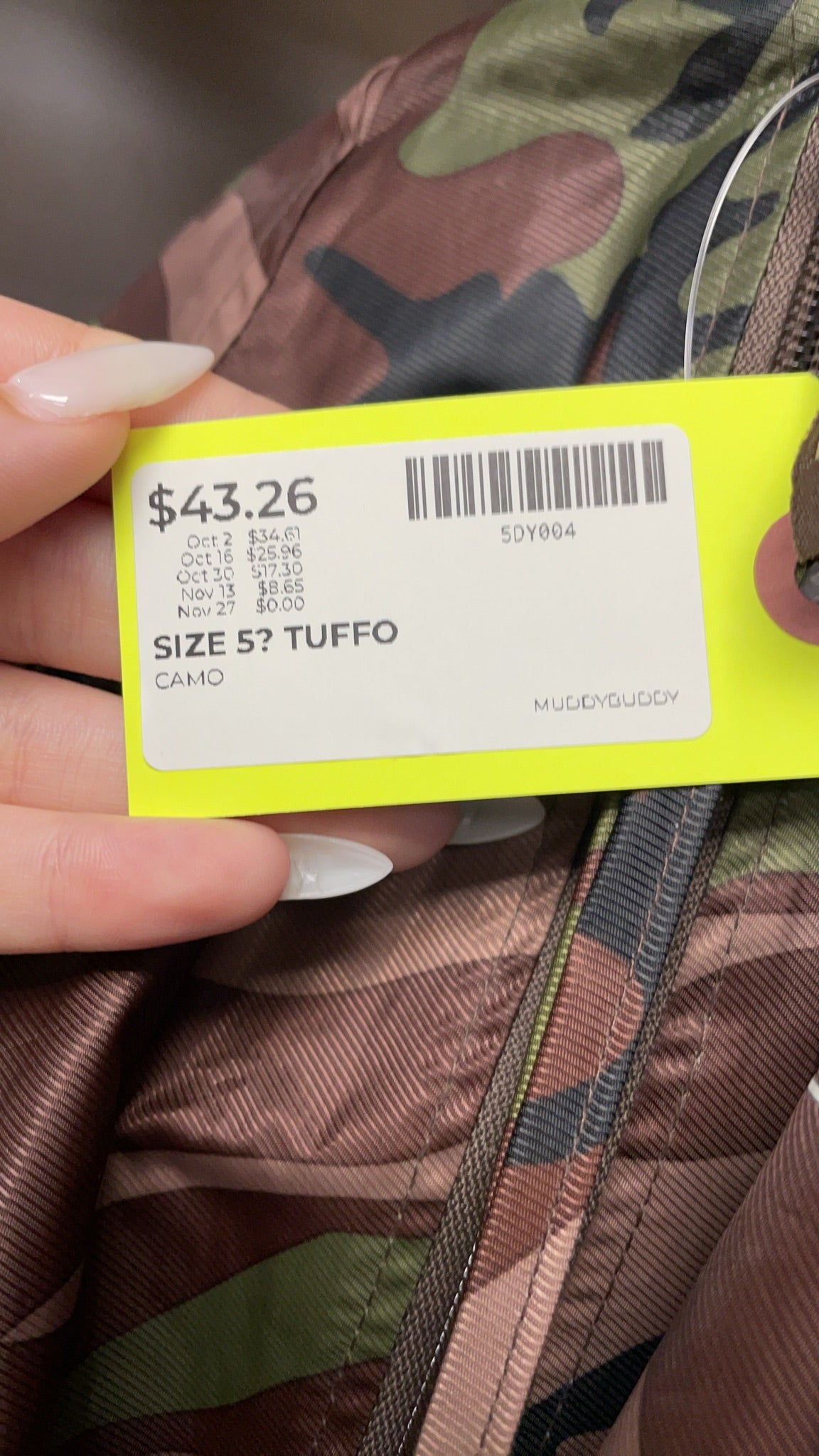 Tuffo Muddy Buddy Size 5 Camo Rain Suit