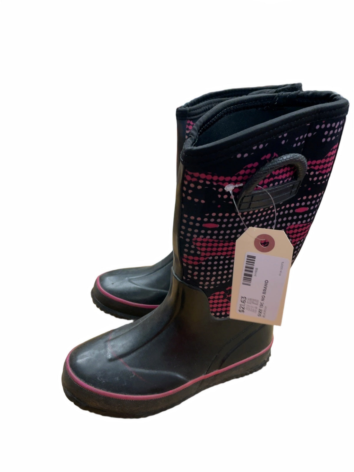 Unbranded Rain Boots Size 13C Black/Pink Patterned