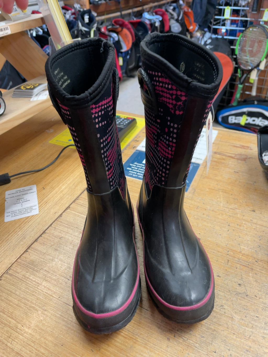 Unbranded Rain Boots Size 13C Black/Pink Patterned