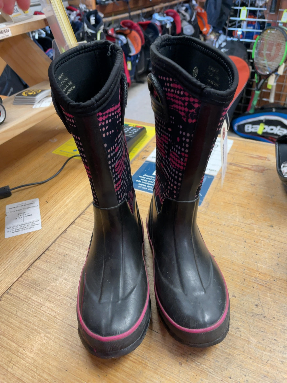 Unbranded Rain Boots Size 13C Black/Pink Patterned