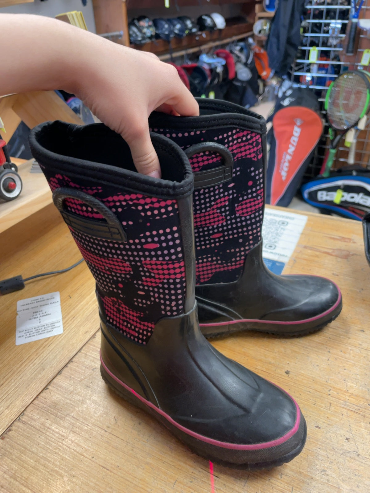 Unbranded Rain Boots Size 13C Black/Pink Patterned