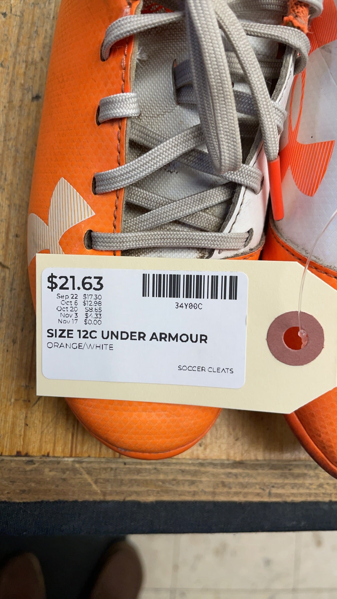 Under Armour Soccer Cleats Size 12C Orange/White
