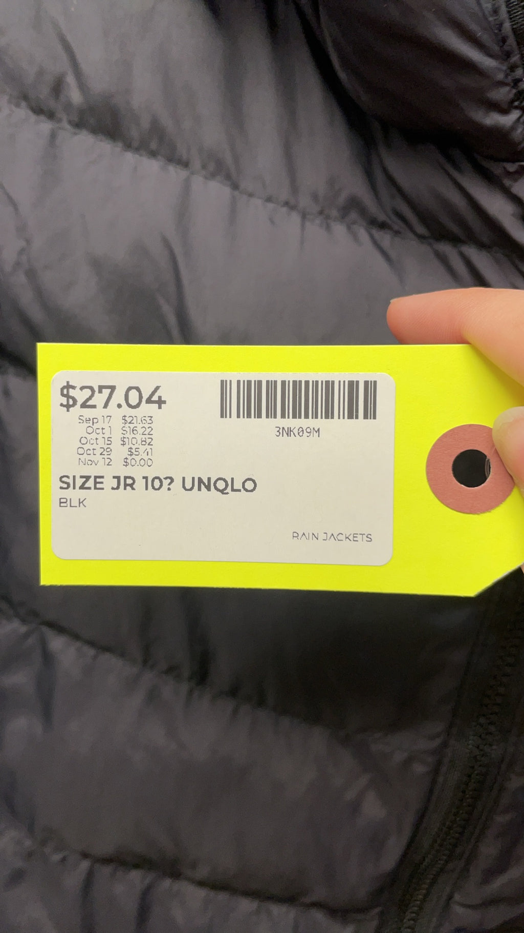 Uniqlo Puffer Jacket JR 10 Black