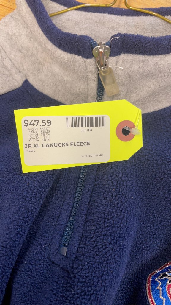 Vancouver Canucks Junior XL 1/4 Zip Fleece Pullover