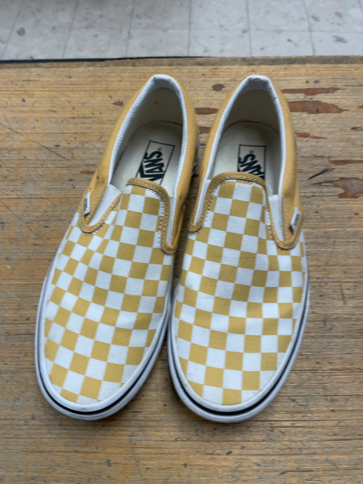 Vans Checkerboard Slip-On Sneakers - Yellow/White - Size 8