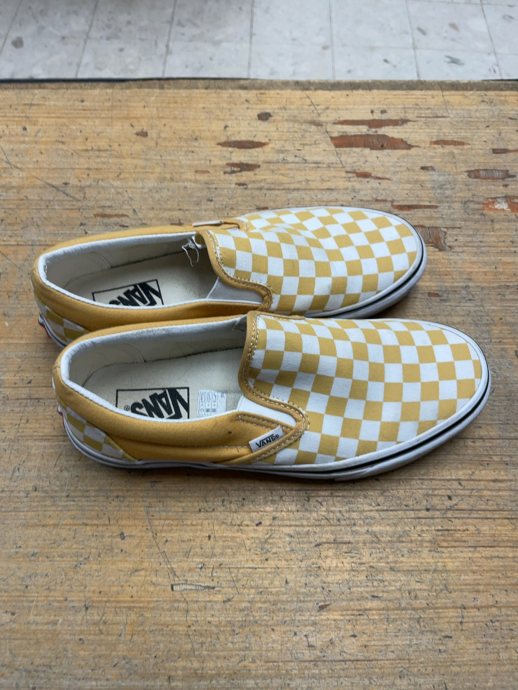 Vans Checkerboard Slip-On Sneakers - Yellow/White - Size 8