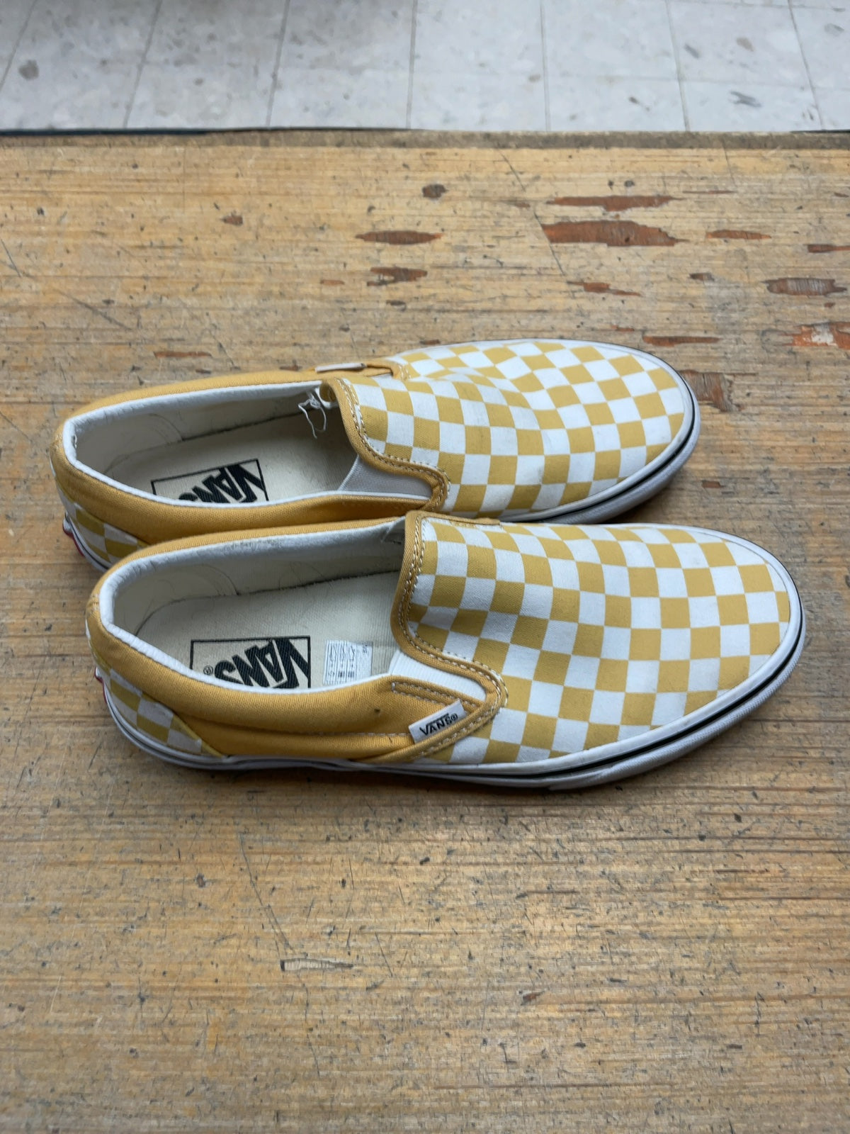 Vans Checkerboard Slip-On Sneakers - Yellow/White - Size 8