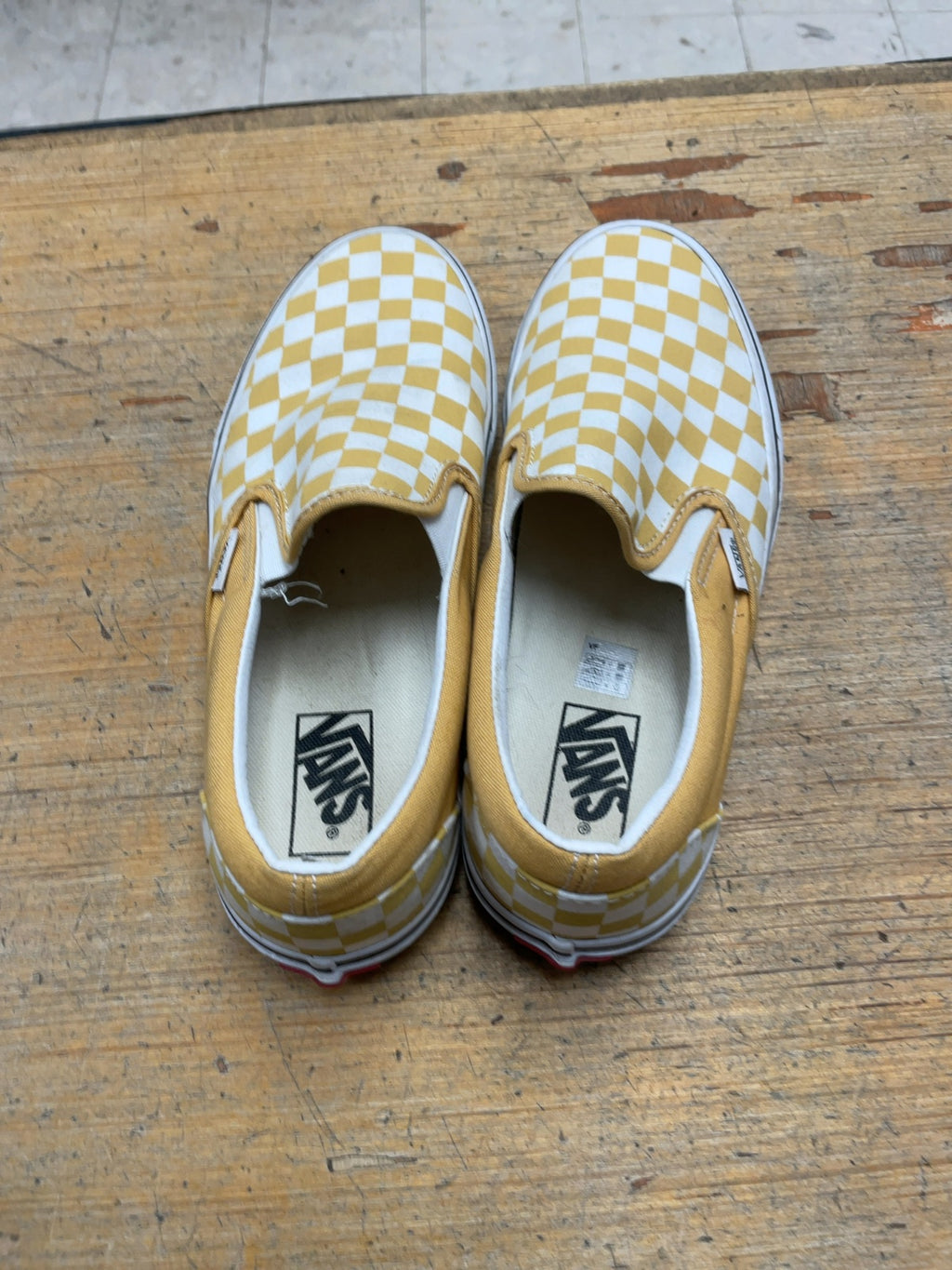 Vans Checkerboard Slip-On Sneakers - Yellow/White - Size 8