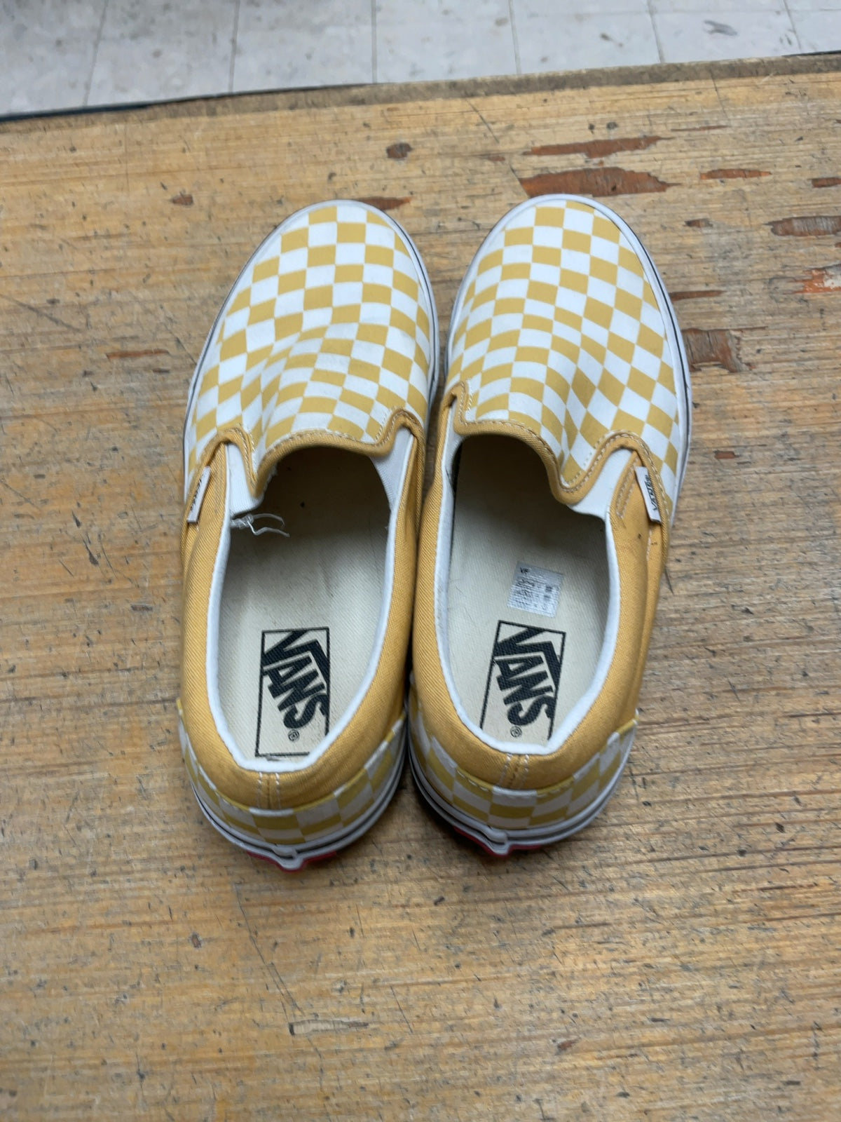 Vans Checkerboard Slip-On Sneakers - Yellow/White - Size 8