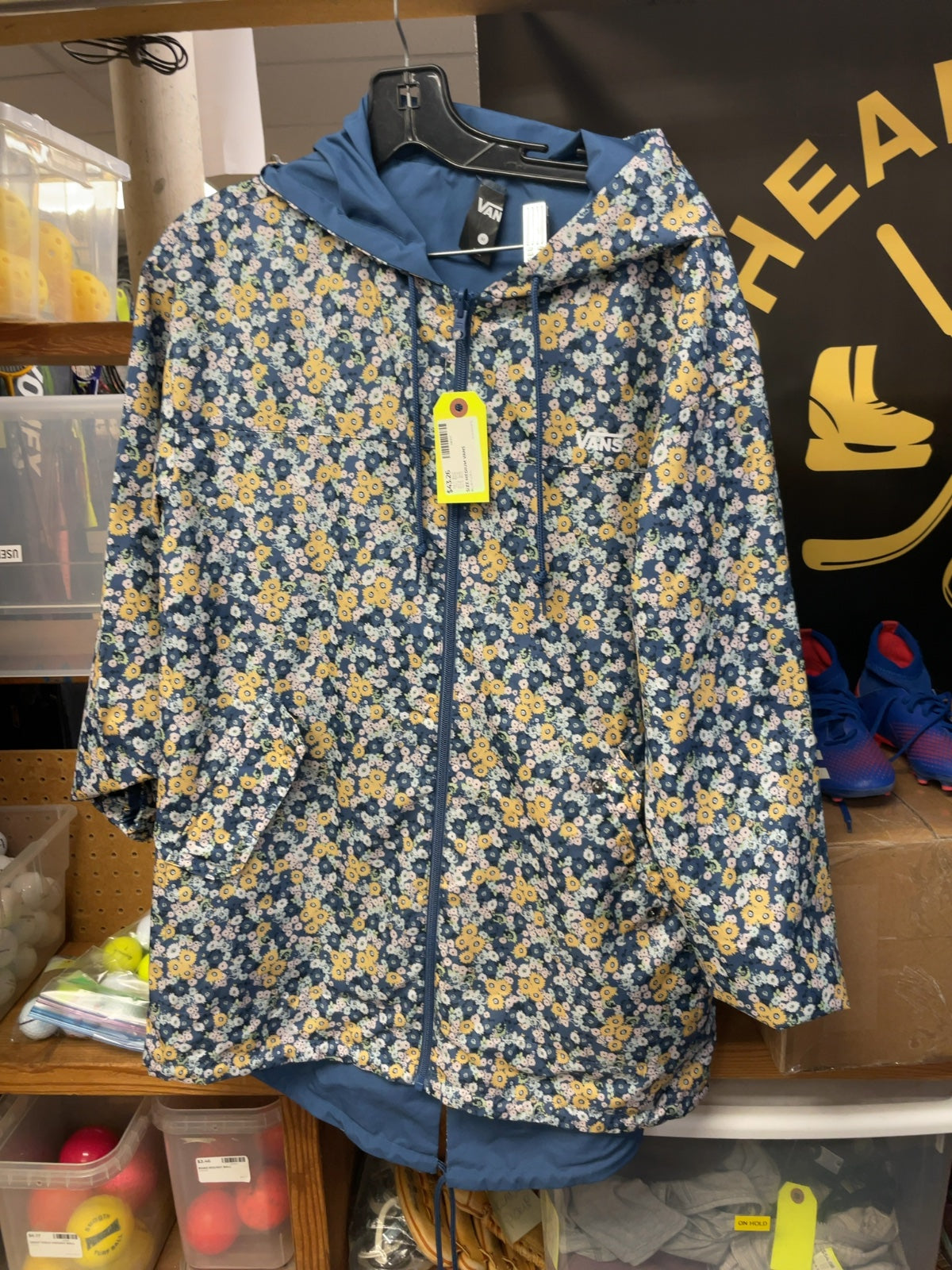 Vans Rain Jacket Size Medium Blue Floral