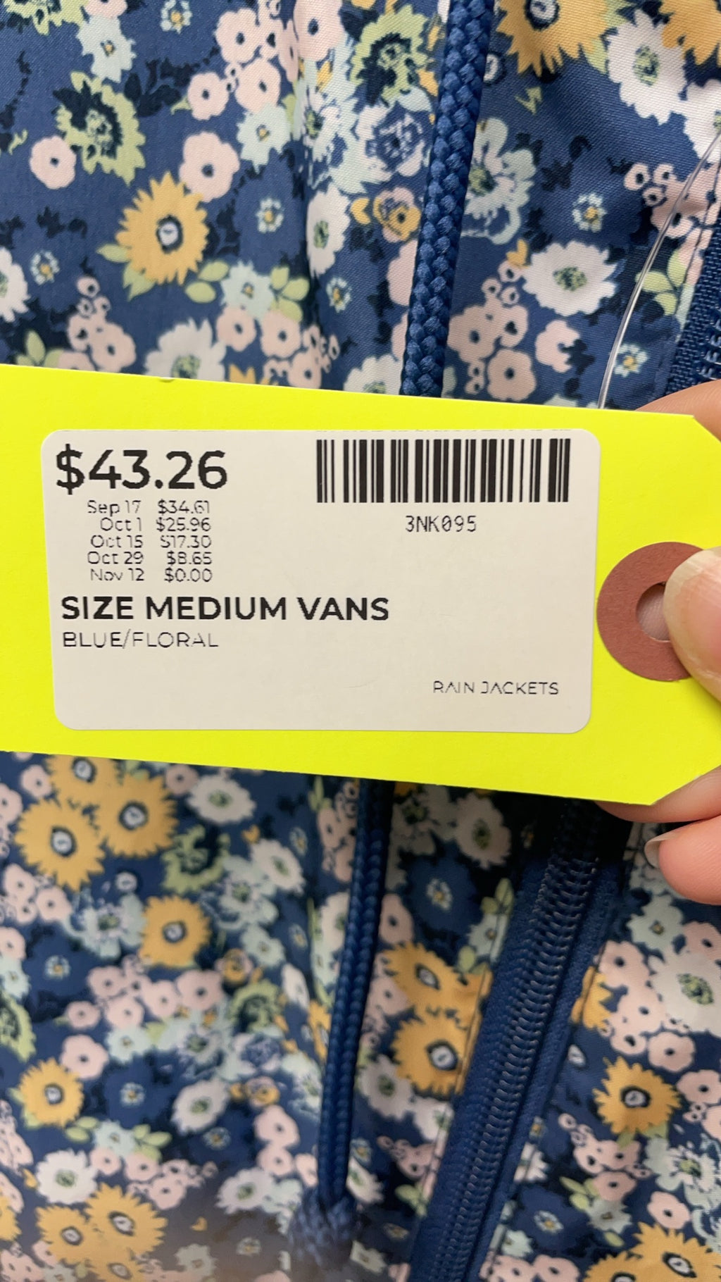 Vans Rain Jacket Size Medium Blue Floral