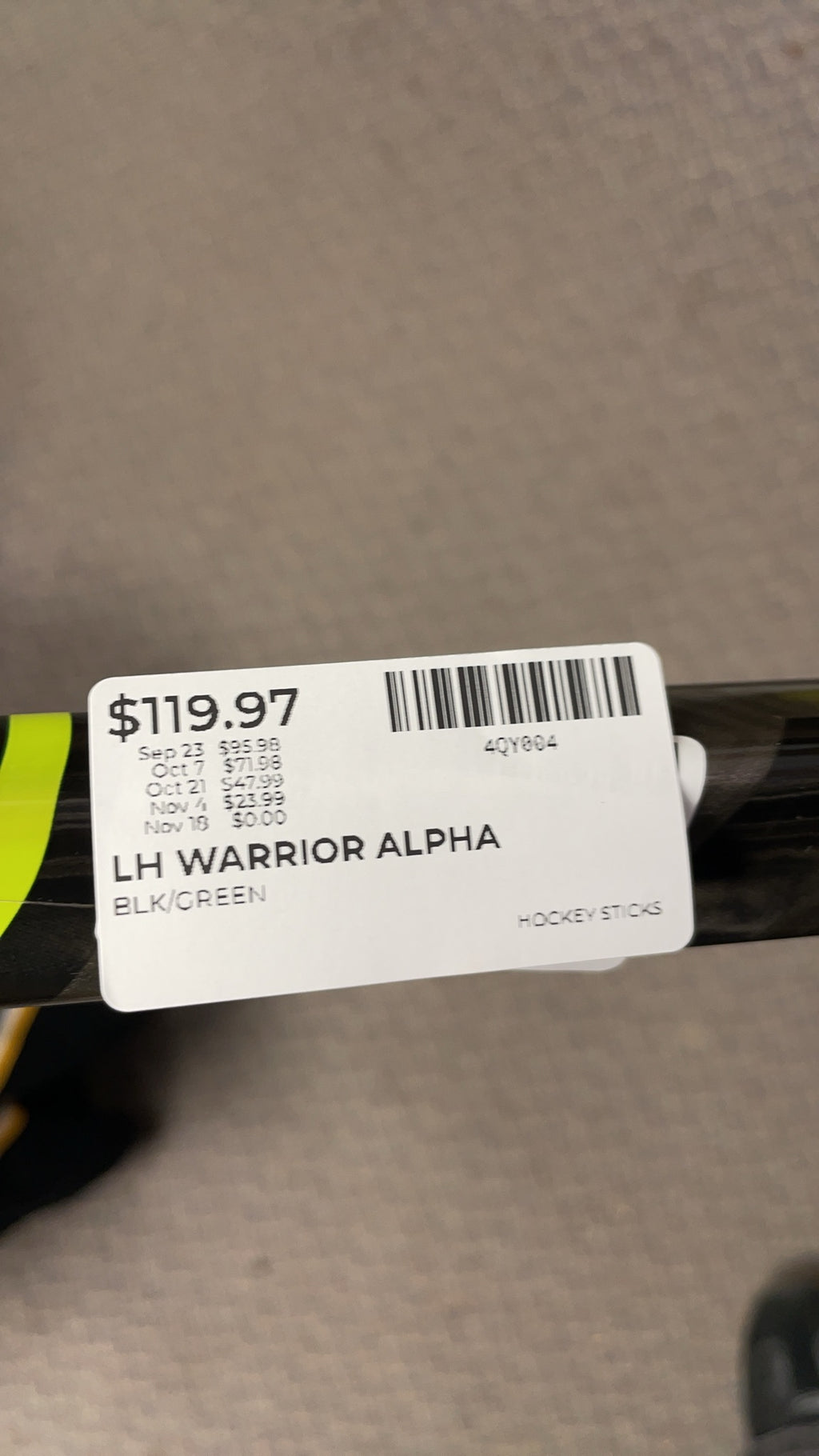 Warrior Alpha Intermediate 63 Flex W03 LH Hockey Stick