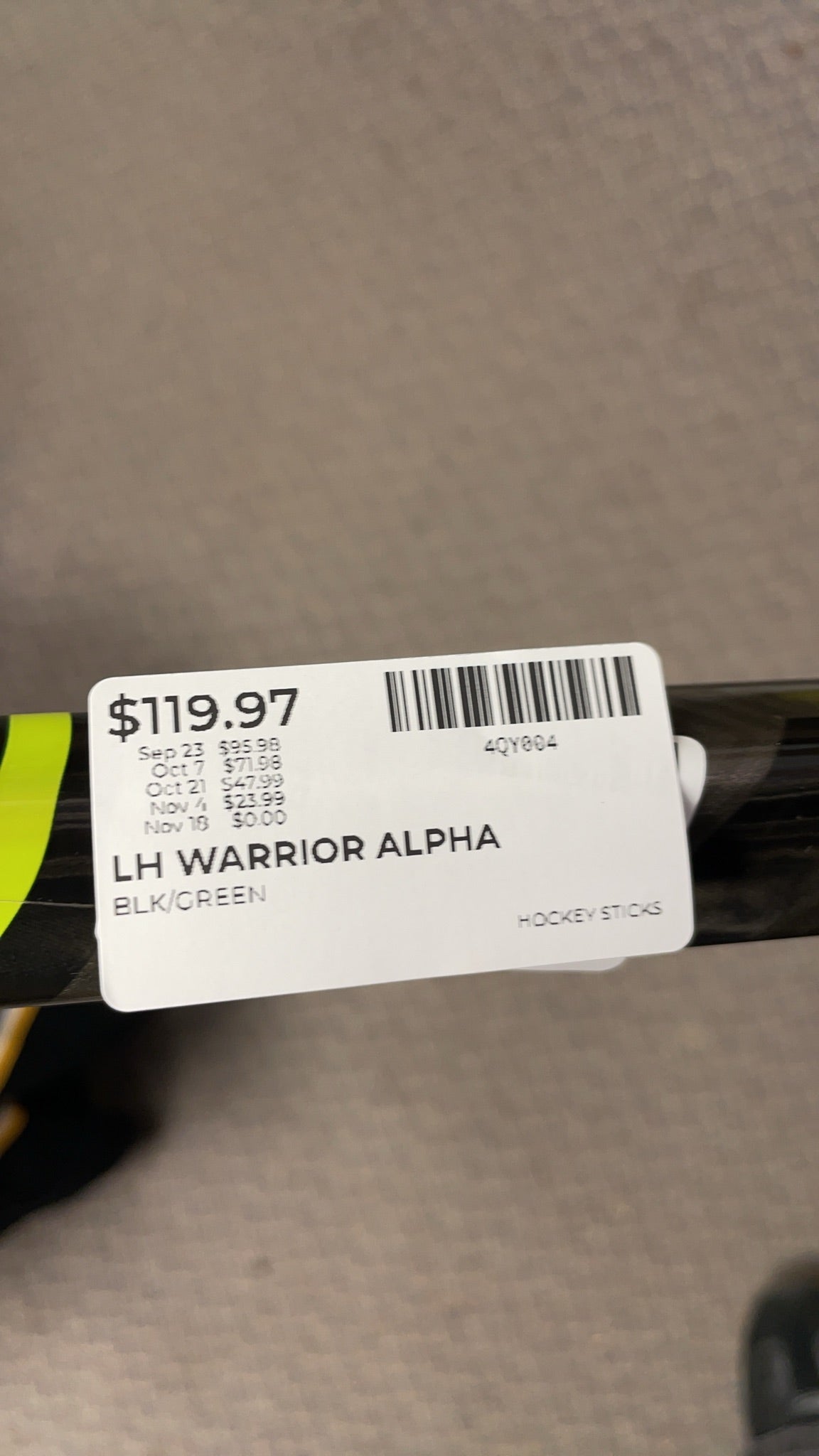Warrior Alpha Intermediate 63 Flex W03 LH Hockey Stick