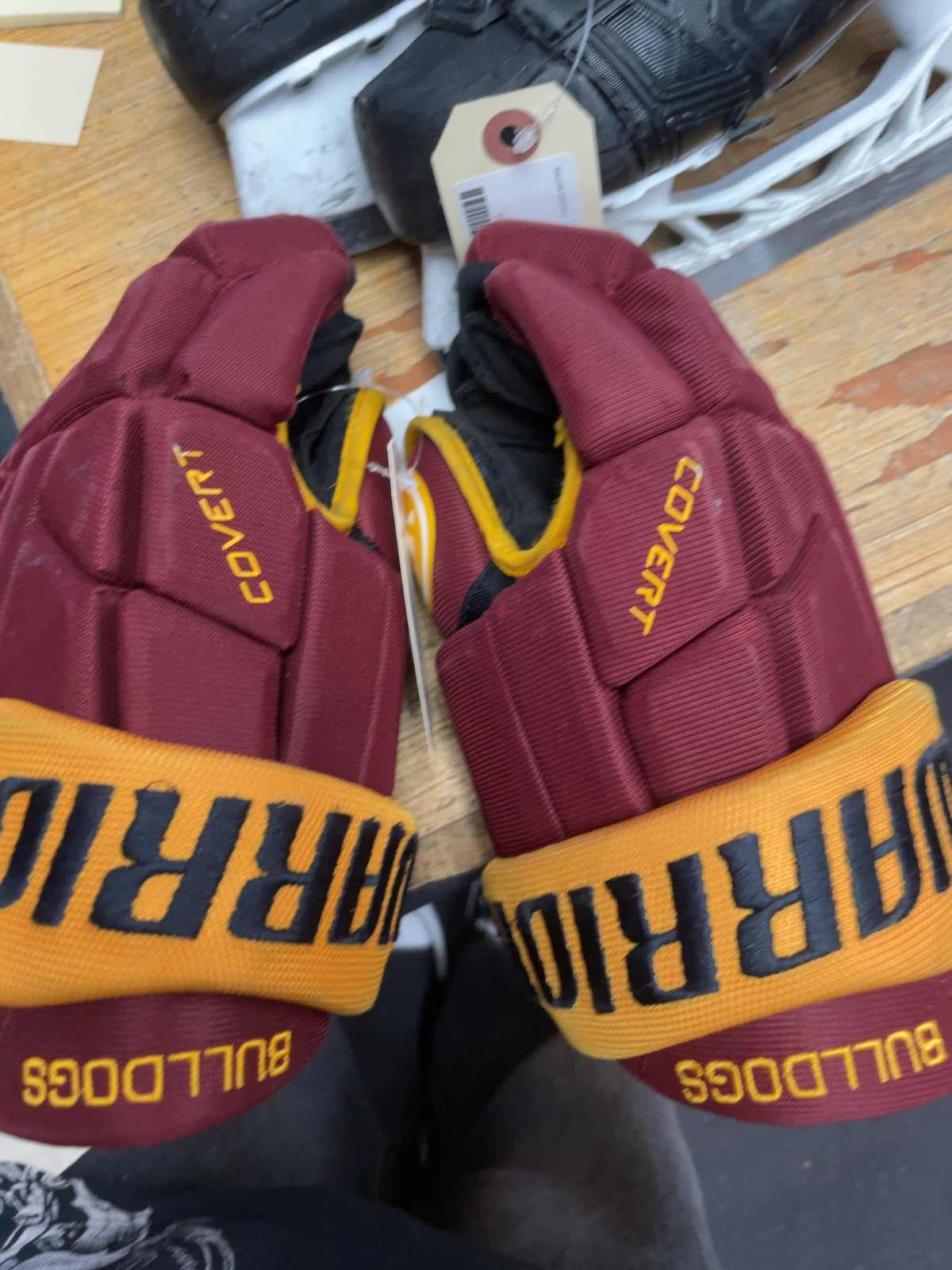 Warrior Covert 11" Junior Hockey Gloves Bulldogs Maroon/Yellow