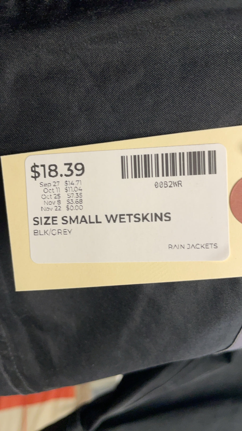 Wetskins Rain Jacket Size Small Black/Grey