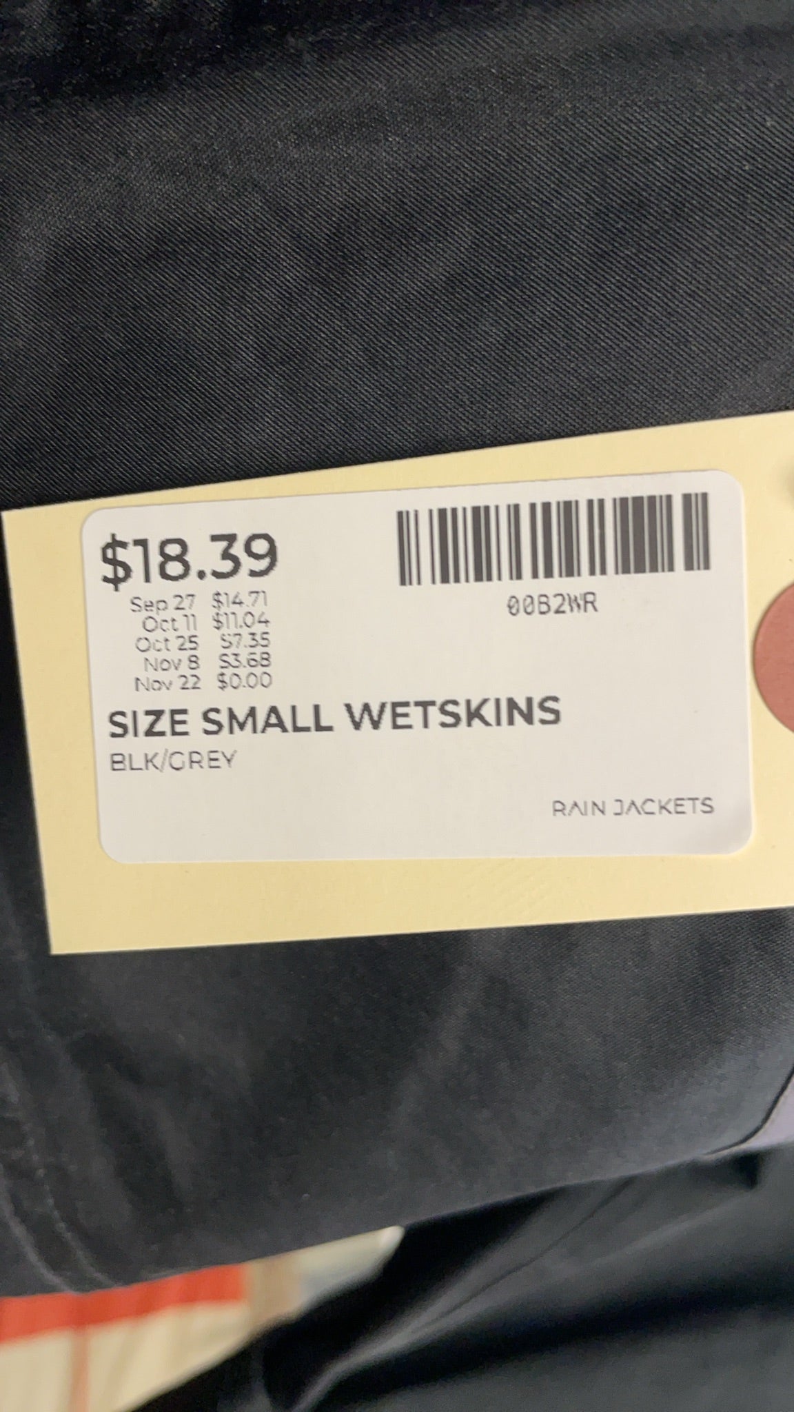 Wetskins Rain Jacket Size Small Black/Grey