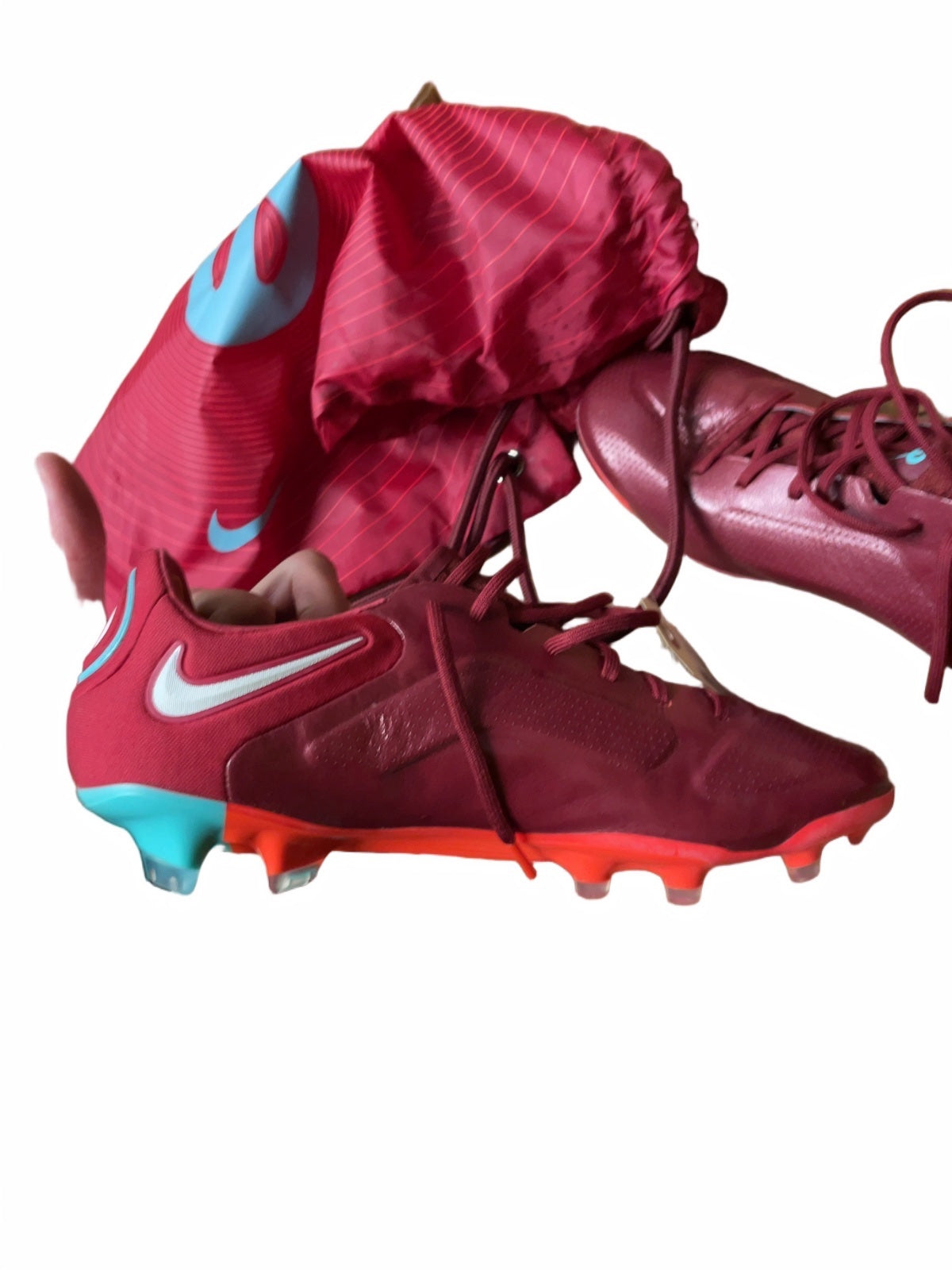 Nike Tiempo Legend Size 10.5 US Soccer Cleats with Bag Burgundy/Blue