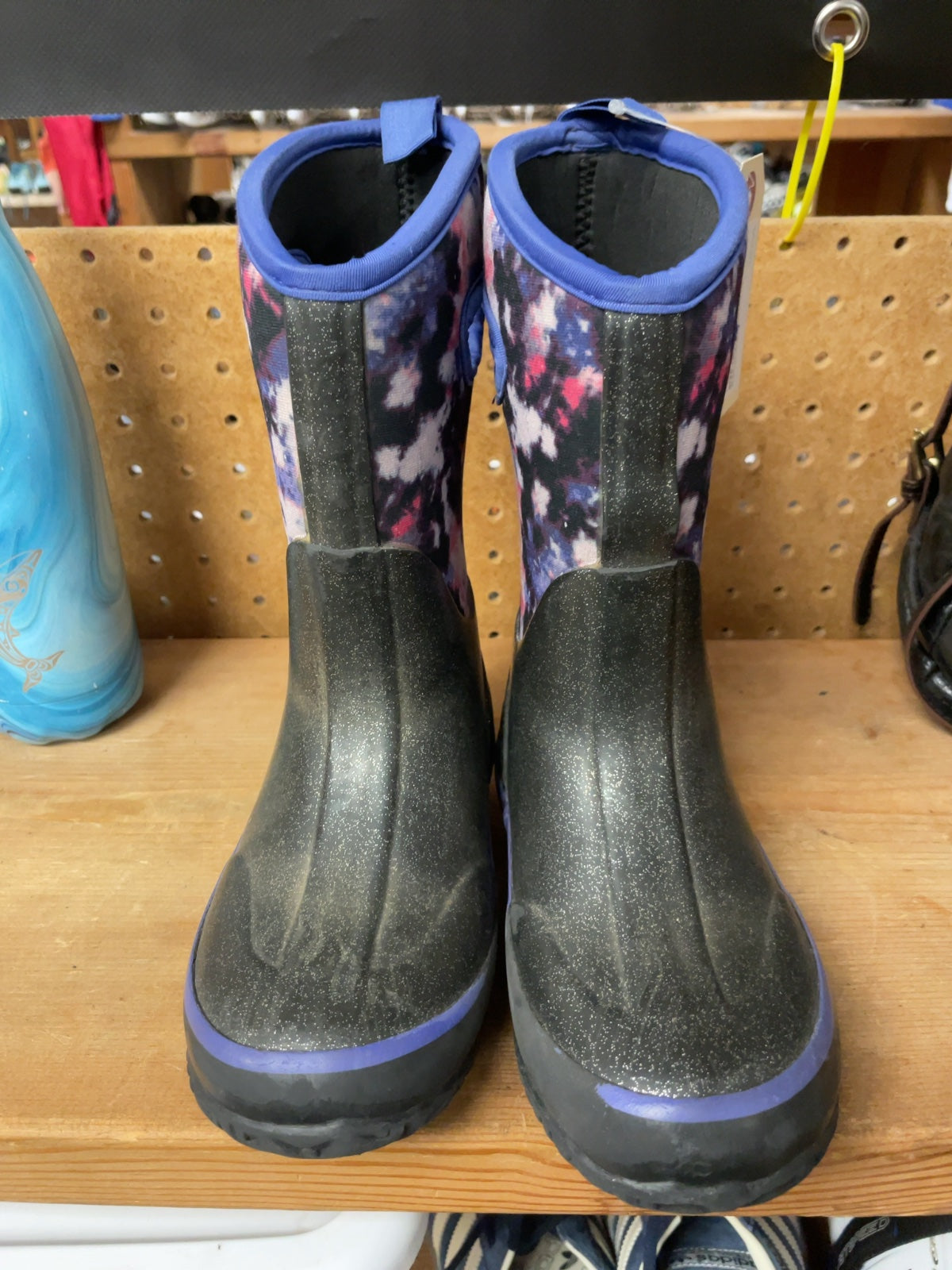 Bogs Rain Boots Size 12C Black / Purple Tie Dye Glitter