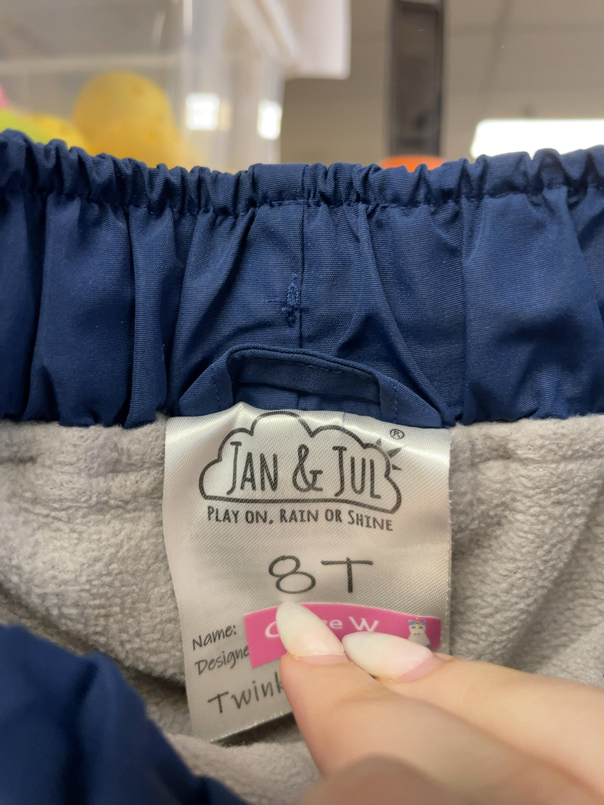 Jan & Jul Size 8T Fleece-Lined Rain Pants