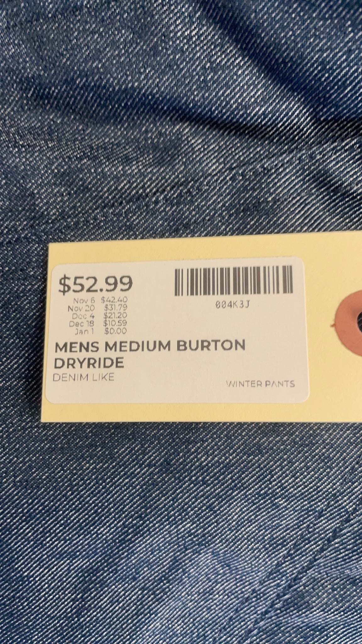 Burton Dryride Size M Denim Print Snowboard Pants