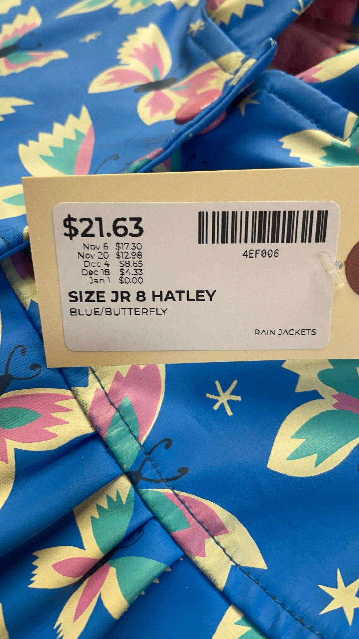 Hatley Size 8 Butterfly Print Rain Jacket
