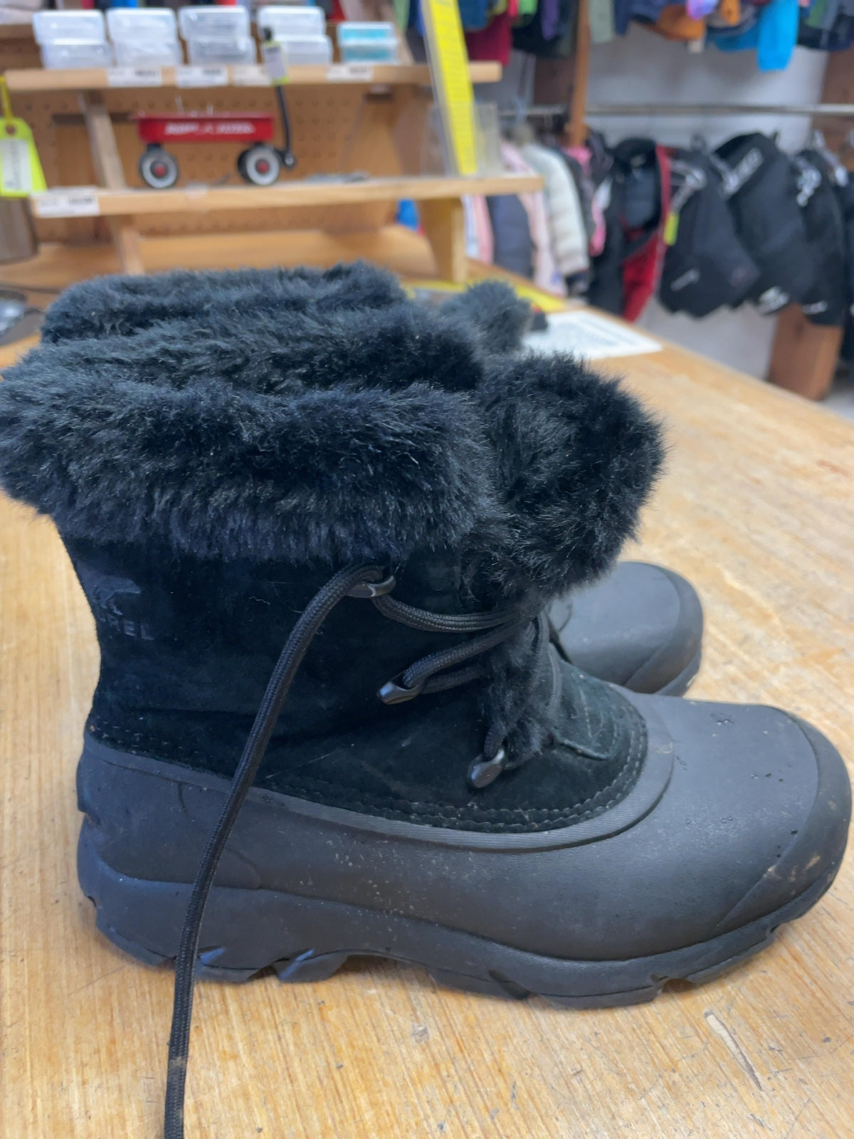 Sorel Winter Boots Size 6 Black Faux Fur
