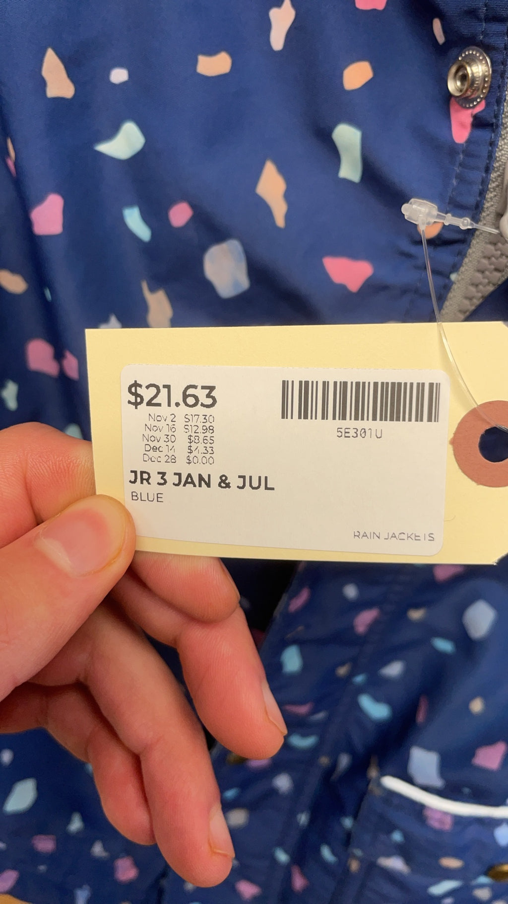 Jan & Jul Fleece Lined Rain Jacket Size 3T Blue Pattern