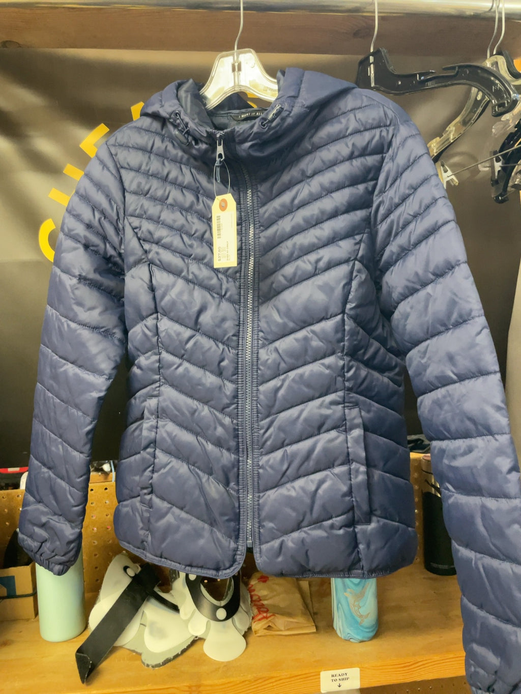 Size M Hooded Puffer Winter Jacket Blue