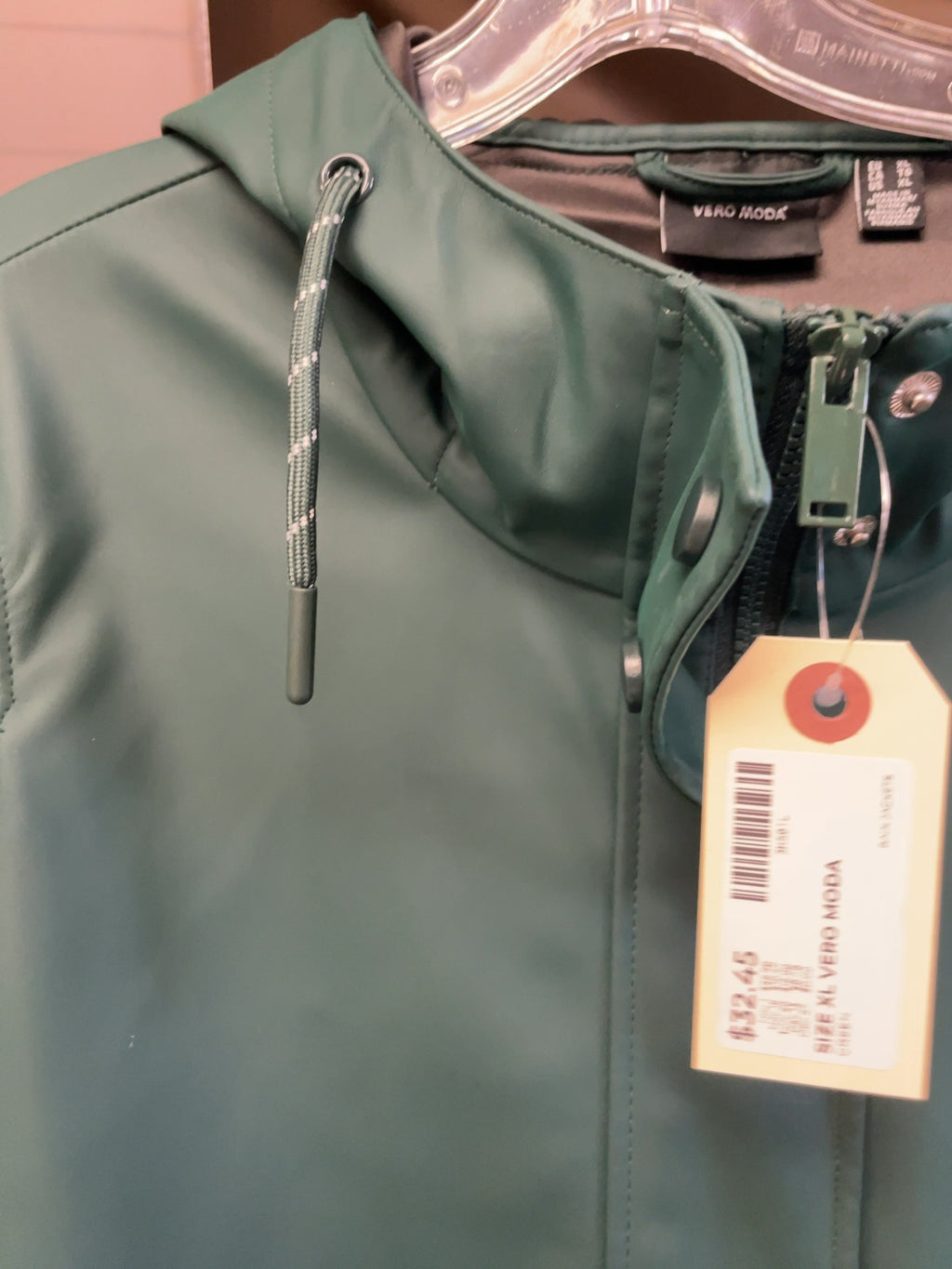 Vero Moda Hooded Rain Jacket Size XL Green